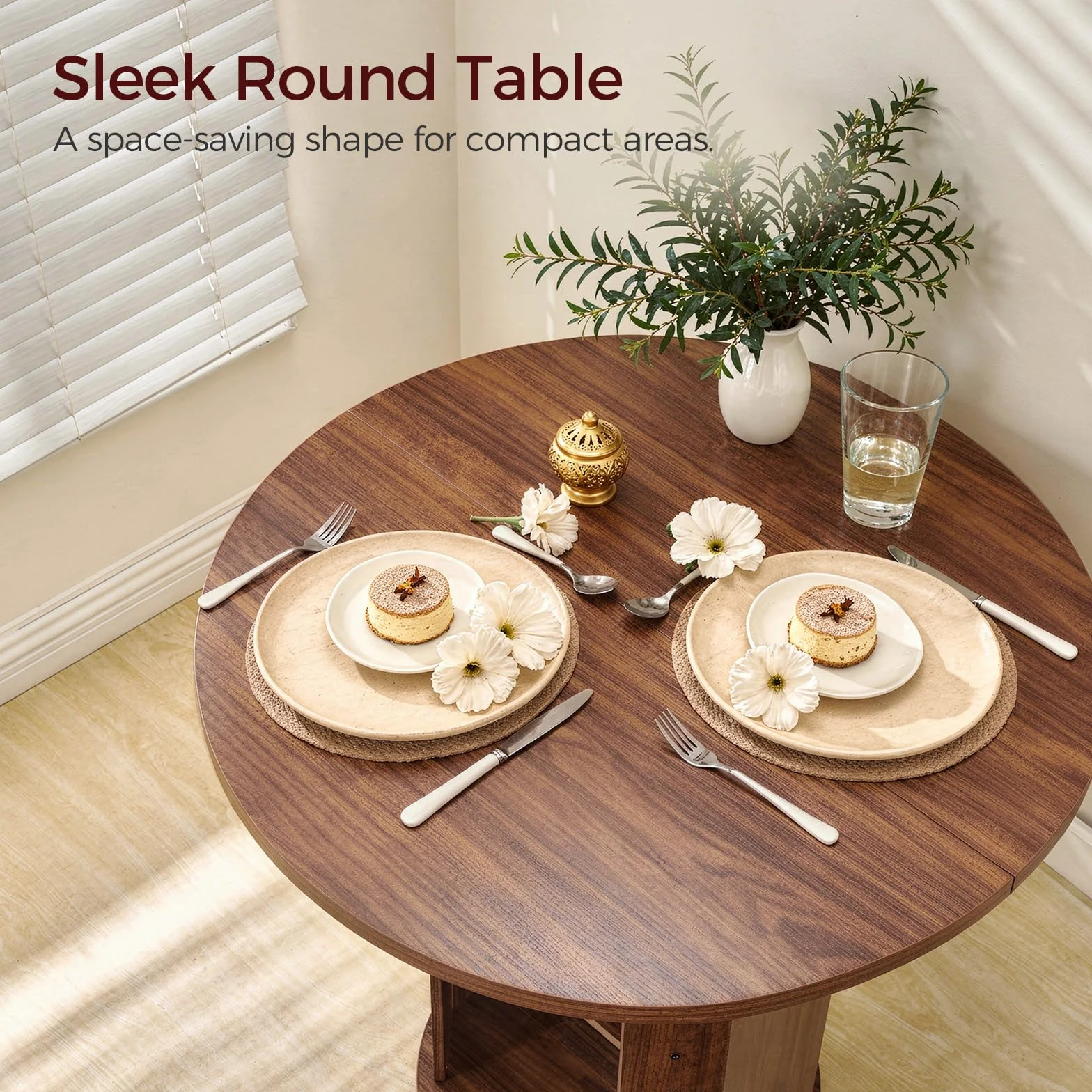 MAHANCRIS 31.5" Round Dining Table with Storage Shelf for 2-3, Circle Kitchen Dinner Table with Thick Tabletop, for Small Spaces, Circle Nook Table for Kitchen & Dining Room, Walnut DTWA8501