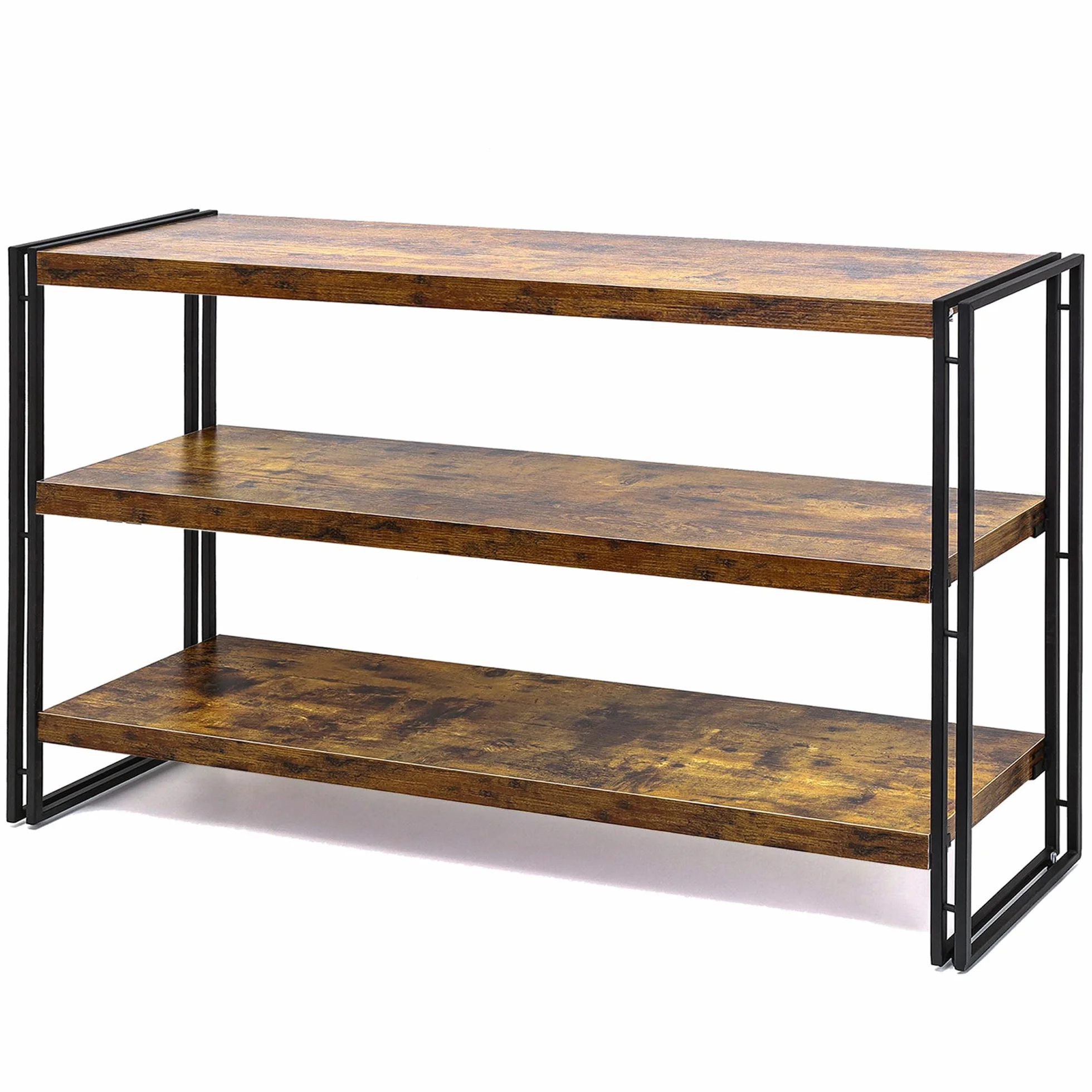 HCHQHS 3-Tier Rustic Wood and Metal Industrial Bookcase - 40in, for Home Office, Bedroom, Kitchen, Bathroom