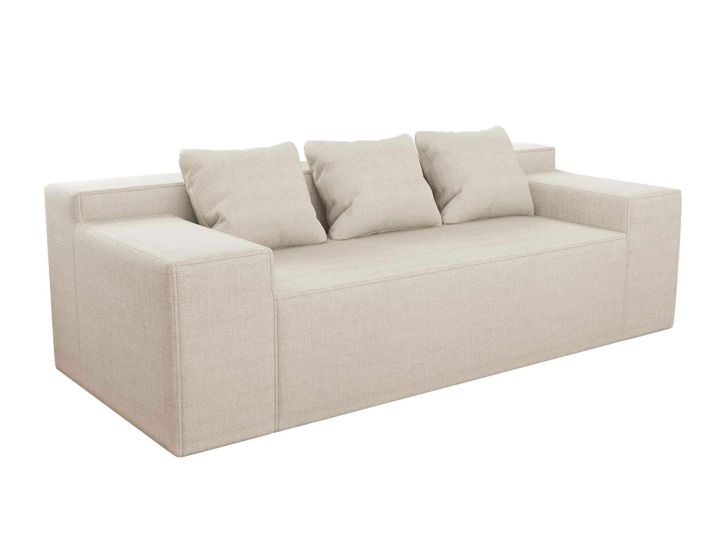 Modern 3-Seater Sofa, Hybrid Sofa in a Box, No Assembly Required, Comfy Sofa Couch with 3 Matching Pillows, Cat-Scratch Resistant Linen, Couch for Living Room or Bedroom, Beige