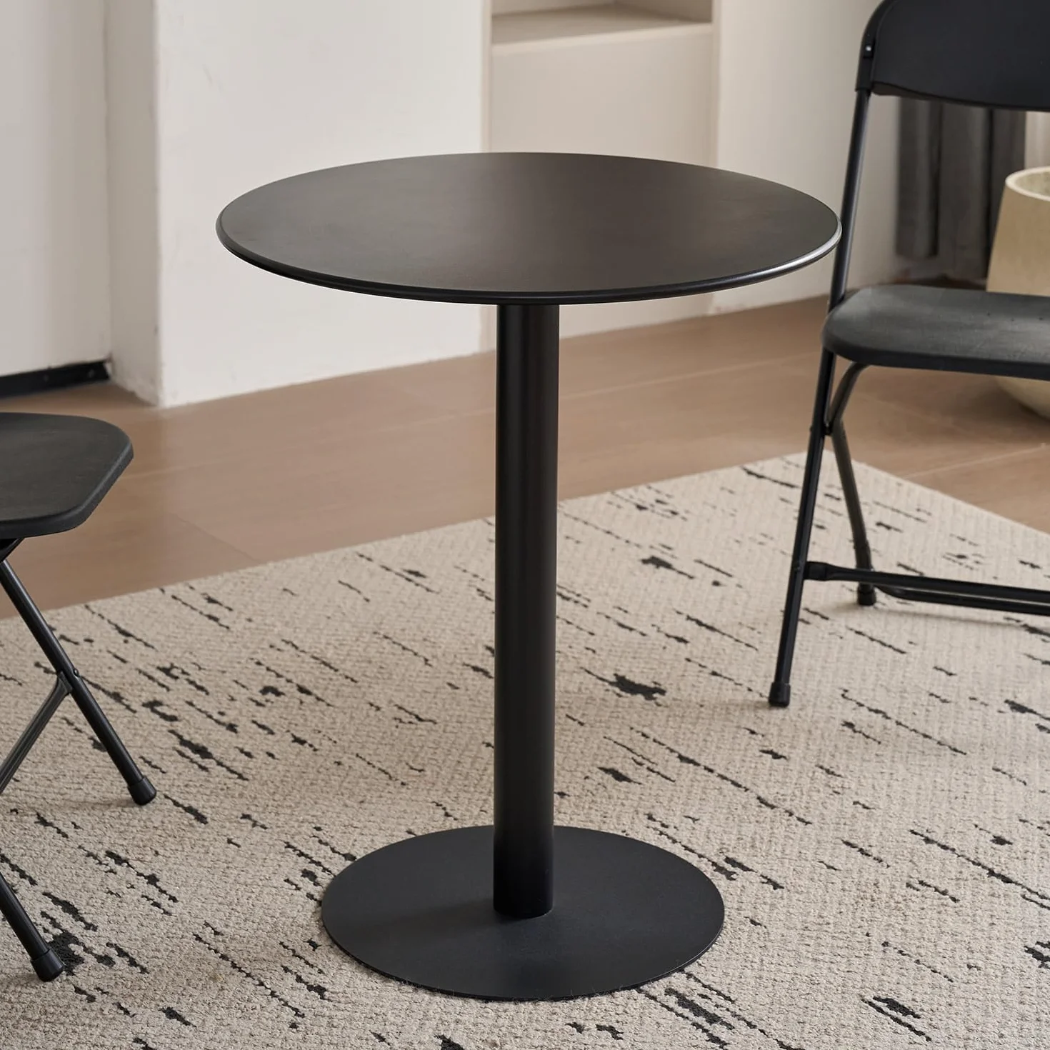 Round Dining Table 24" Circle Tulip Table for 2 People,Black | Mid Century Modern Leisure Kitchen Tables with Metal Thickened Tabletop & Sturdy Metal Pedestal Small Places Living Room Cafe