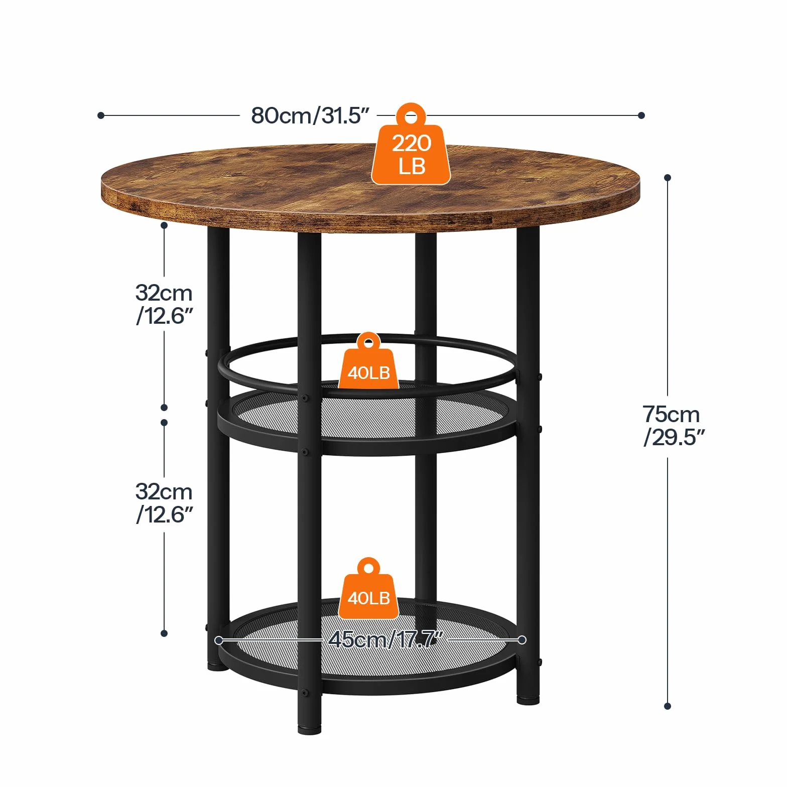 HOOBRO Dining Table, Round Dining Table for 2, 31.5" Kitchen Table for Small Spaces, Farmhouse Small Dining Room Table, 2-Tier Storage, Easy to Assemble, for Living Room, Rustic Brown BF19CZ01