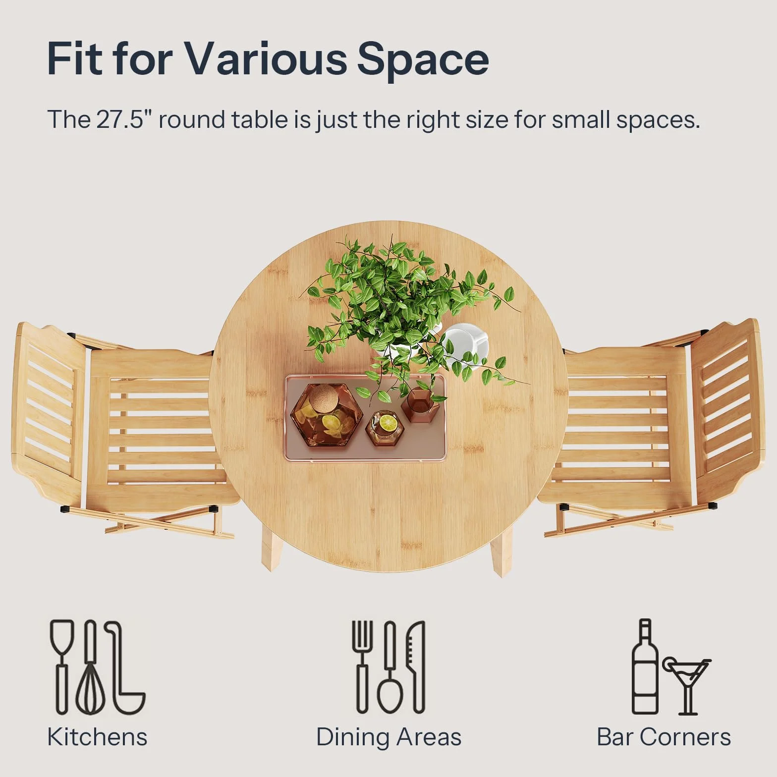 HOOBRO Bamboo Dining Table, Round Dining Table for 2, 27.5" Kitchen Table for Small Space, Writing Table, Easy to Assemble, for Dining Room, Living Room, Office, Kitchen, Apartment, Natural YL71CZ01G1
