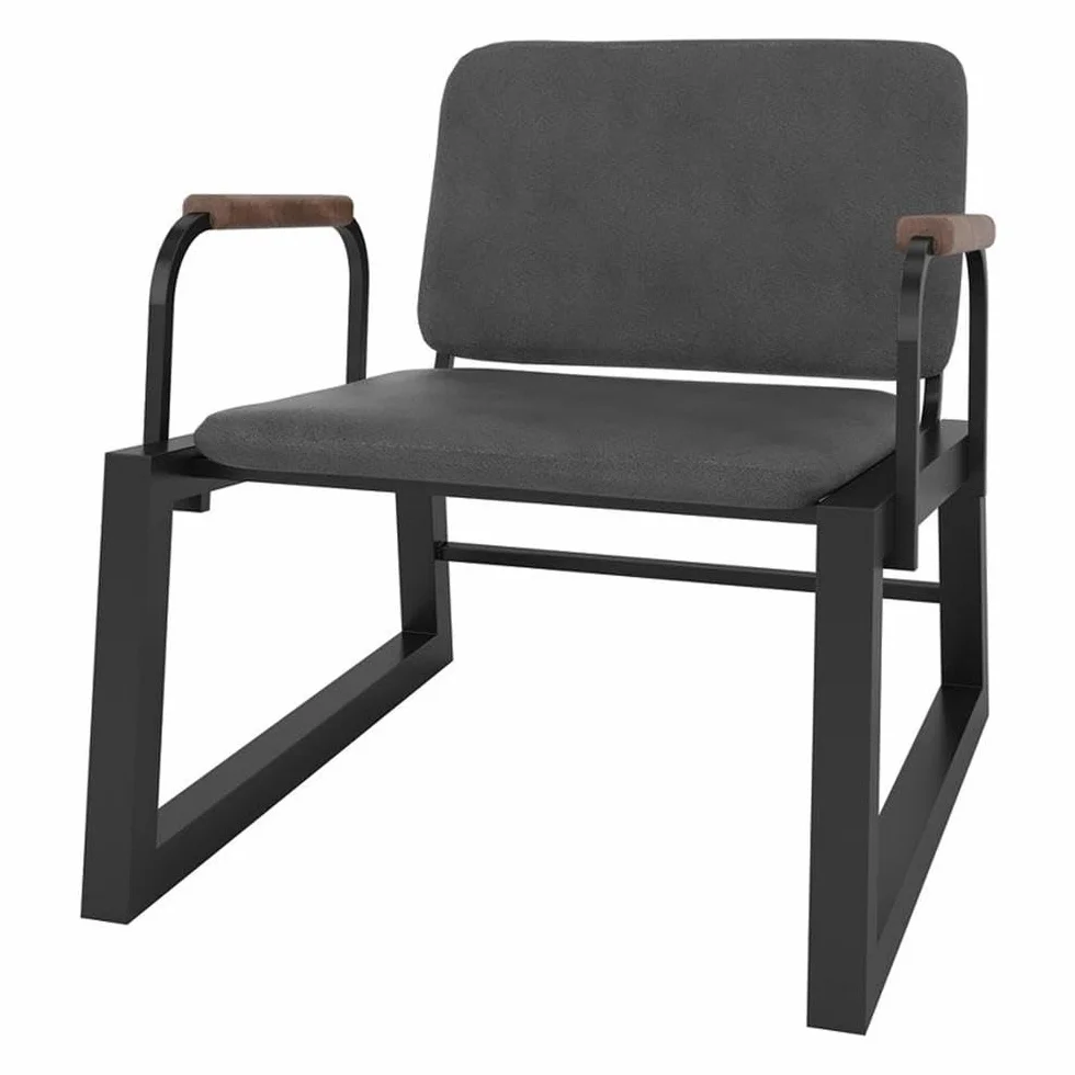 Manhattan Comfort Whythe PU Leather Low Accent Chair 1.0 with Solid Wood Arm Design, Black