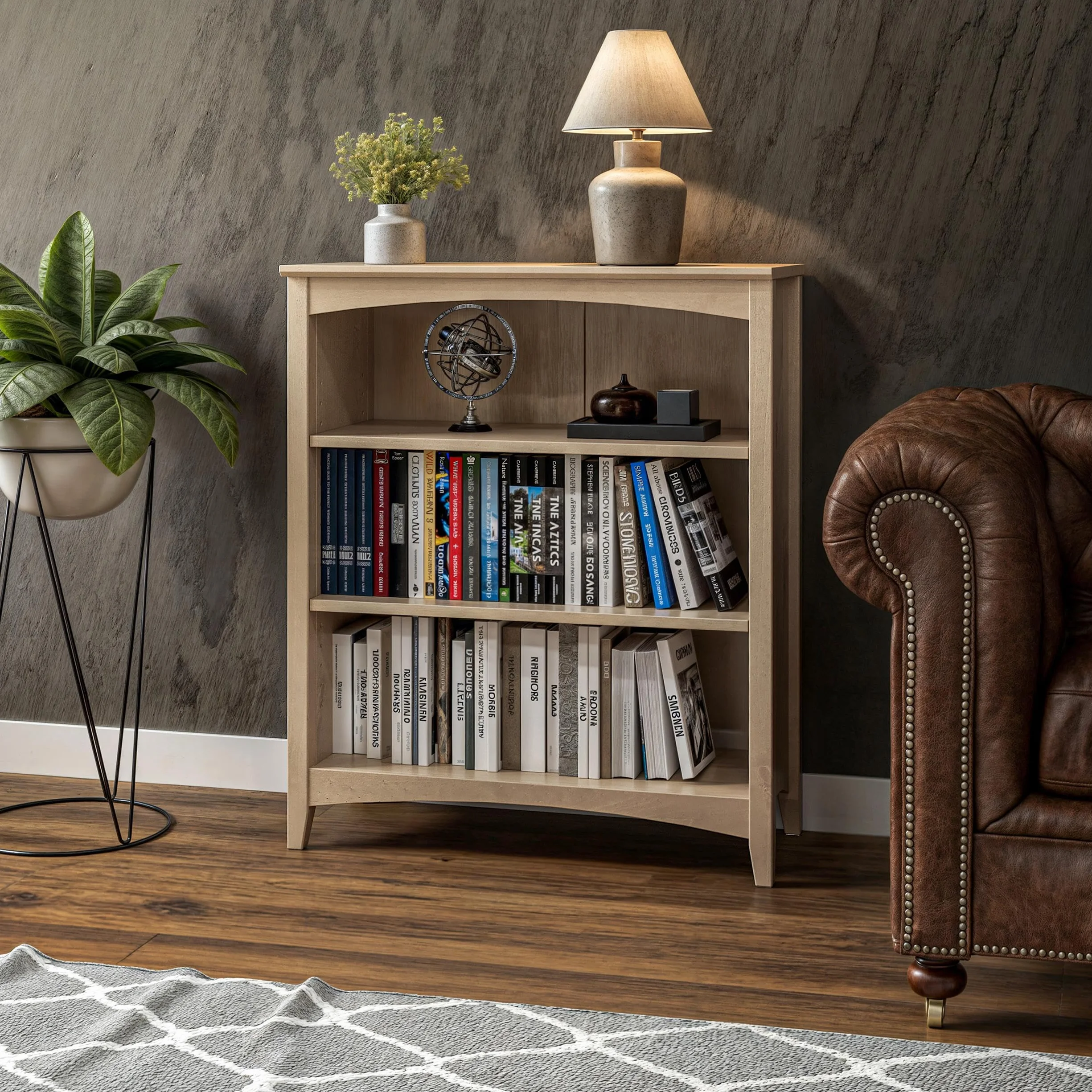 Camaflexi Shaker Style 3 Shelf Bookcase/Solid Wood / 36" High/Adjustable Shelving/Closed Back/Display Bookshelf for Living Room, Bedroom, Home and Office, Light Oak