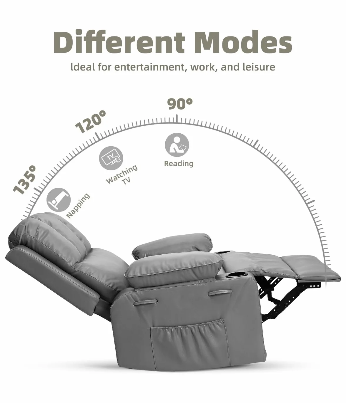 GarveeHome Oversized Recliner Chairs with 1.5X Sponge Filling, 360° Swivel Lazy Recliner Chair for Adults, Manual Rocking Chair with Cup Holder for Living Rooms, Bedrooms, and Nurseries