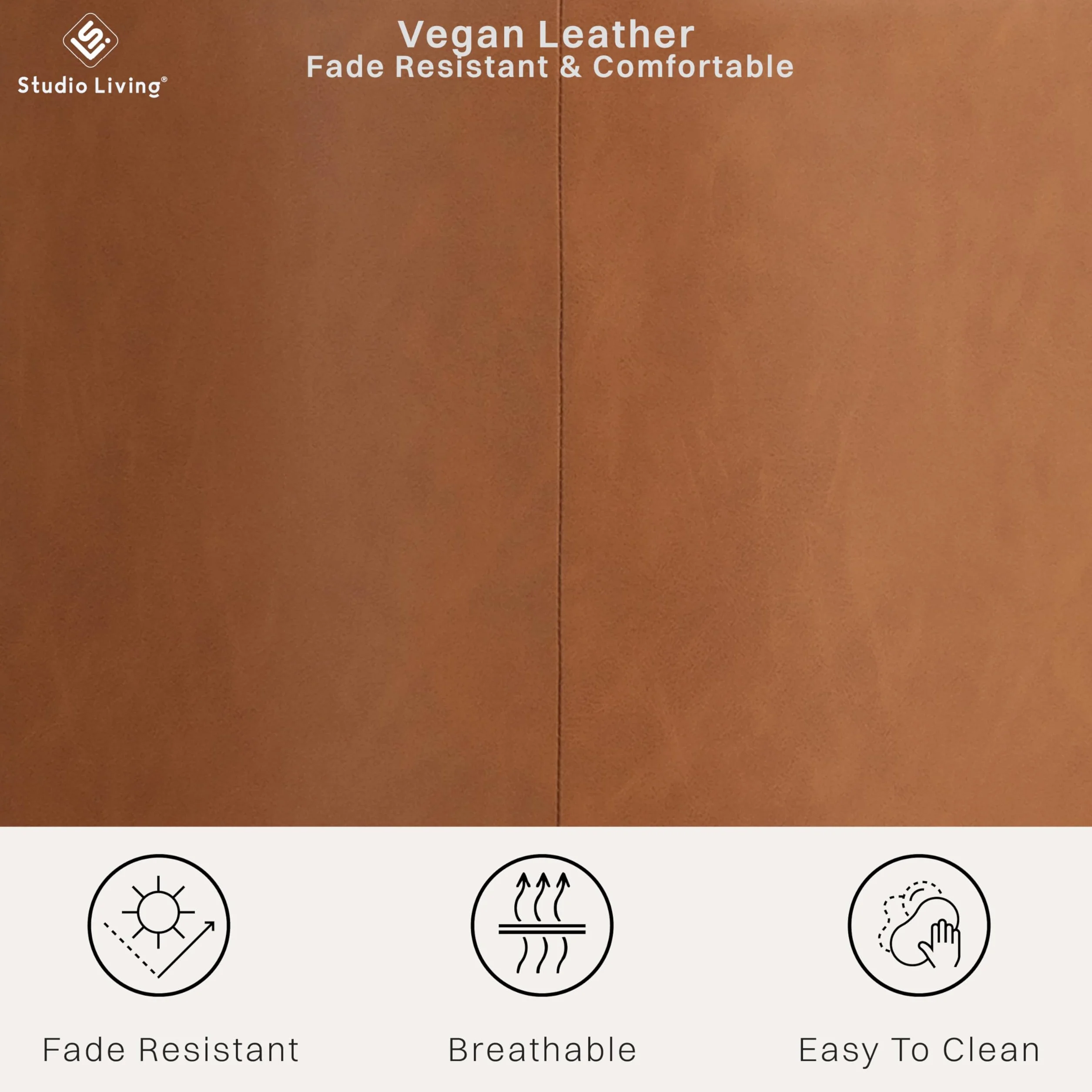 Lifestyle Solutions 19” Wentworth Ottoman Round Faux Leather Bench, Stationary Ottomans, Backless Chair, Footrest for Living Room, Footstool Office, Bedroom, Padded Seat, Caramel Brown