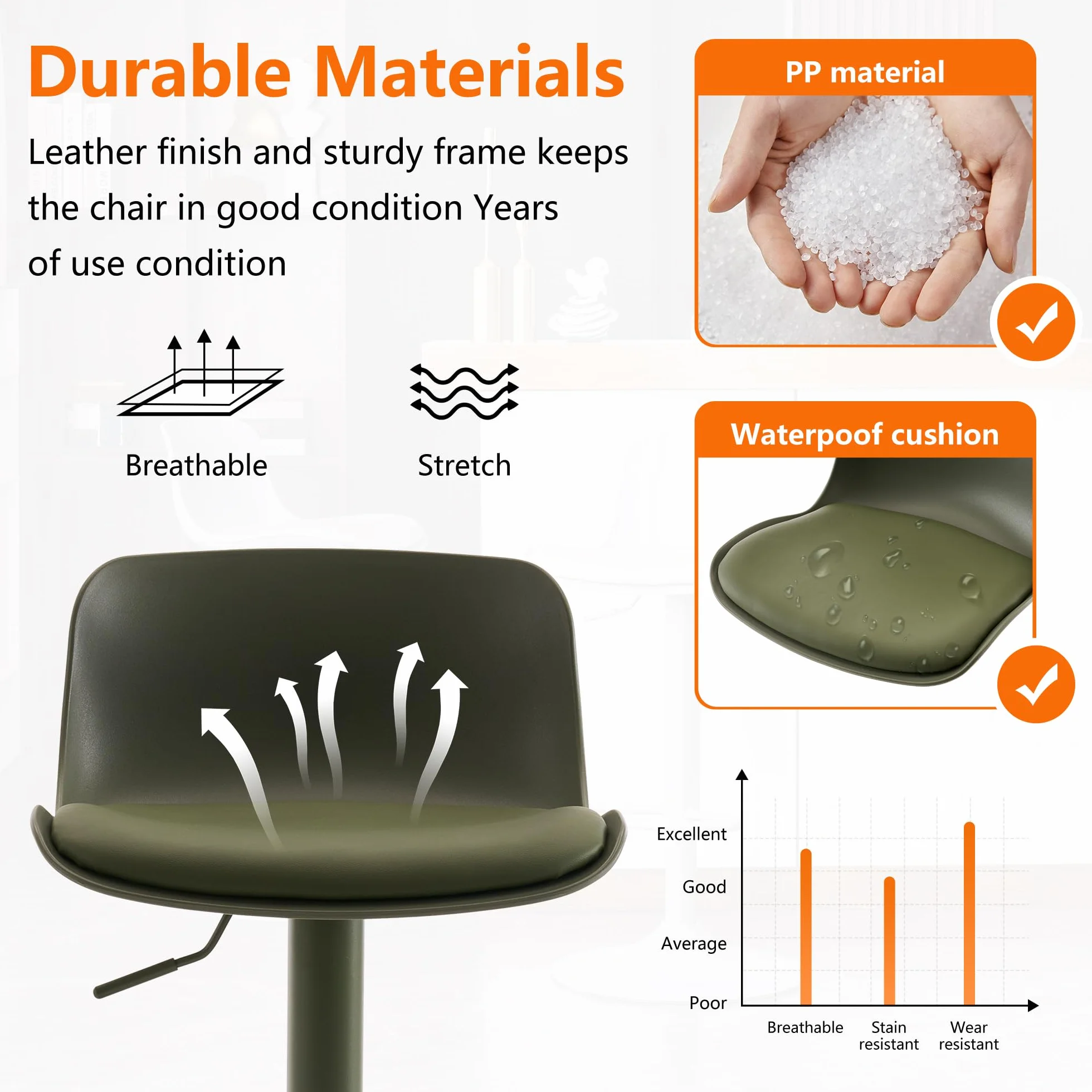 Kidol & Shellder Adjustable Swivel Bar Stools Set of 2 Olive Green | Modern PU Leather barstools, Counter Height Stools with Back, Metal Base for Kitchen Island Home Bar, Green Bar Stool
