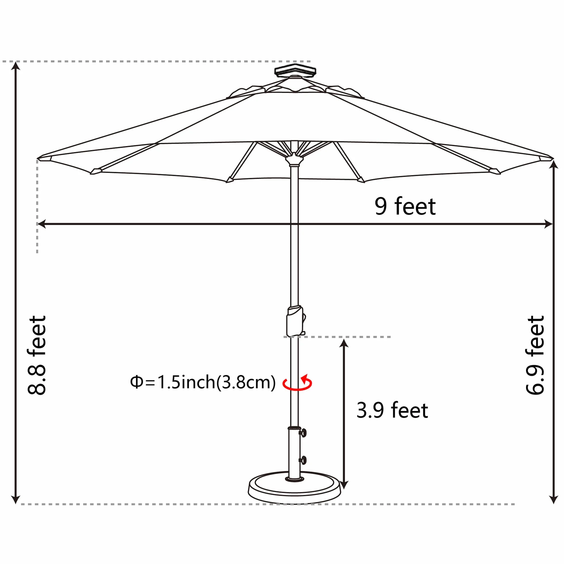 EliteShade USA 10-Year-Non-Fading 9ft Market Patio Umbrella, Commercial Grade Table Sun Umbrella with 80 Solar LED Lights, Crank Open, Windproof & UPF 50+ UV Protection for Garden, Deck, Pool, Backyard, Heather Beige