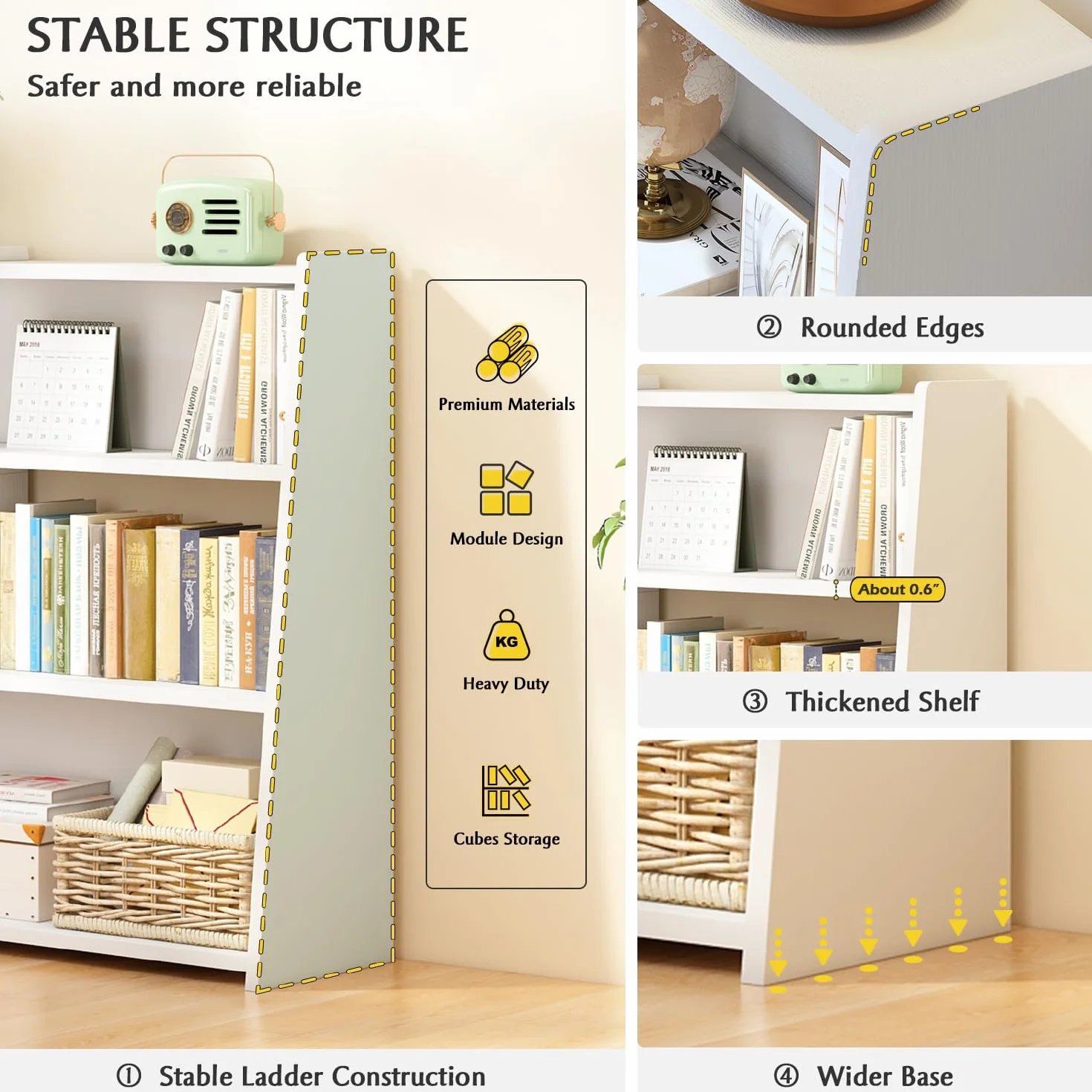 IOTXY Wooden Extendable Shelf Bookcase, 3-Tier Low Bookshelf, Oak, S | Adjustable Two-piece Design, 6 Open Cubbies, Extends 23.6"-43.3" for Straight Walls, Corners, and Small Spaces