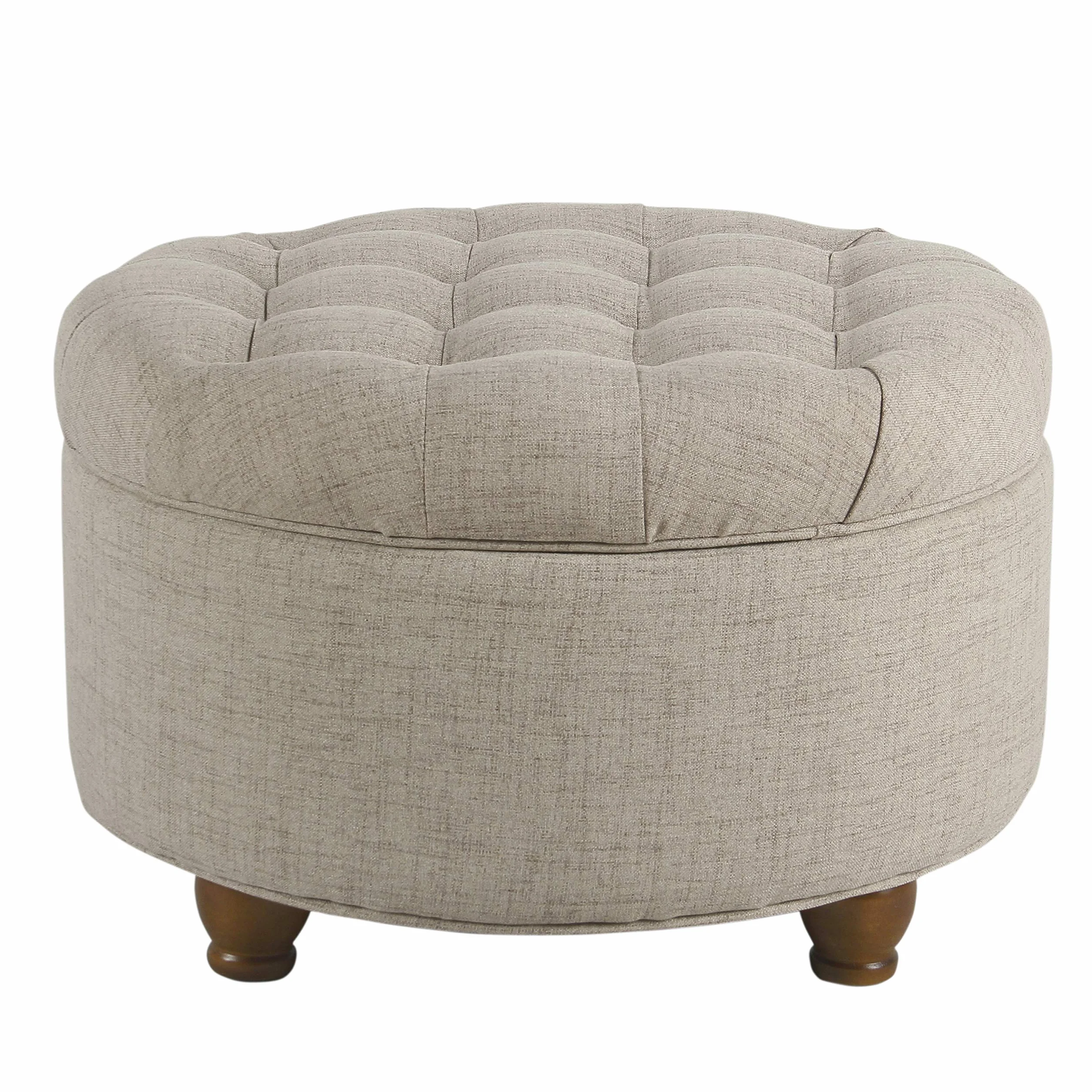 Homepop Home Decor Button Tufted Woven Round Storage Ottoman Large