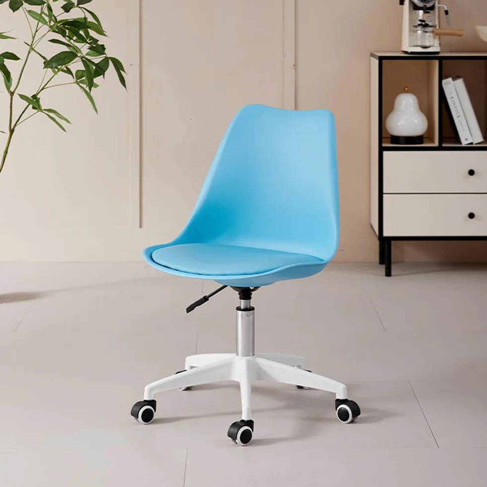 BAKAJI Ergonomic Modern Design Office Chair with Adjustable Height and High Density Padded Cushion, Swivel Seat with Castors, Ideal for Home, Study (Blue)