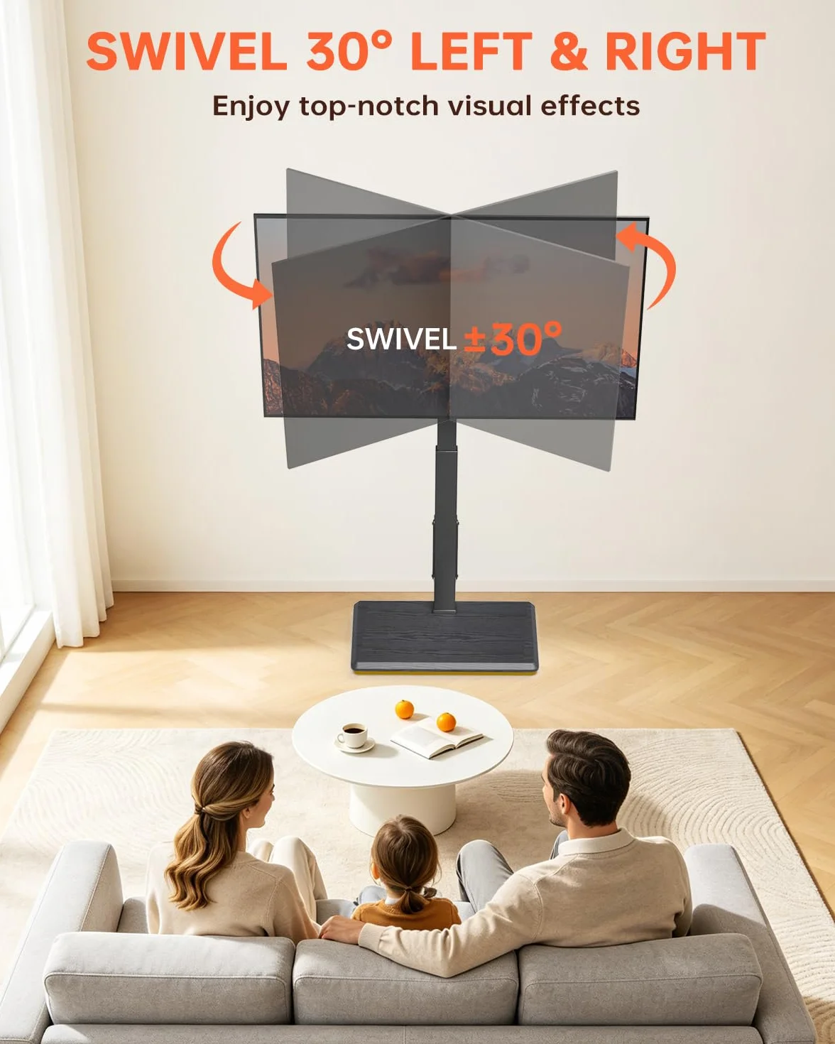 Afaloona Rolling TV Stand for 32-75" TV with Power Outlet,Height Adjustable | Mobile TV cart with 18 height settings, up to 110 lbs, ±30° swivel and Max VESA 600×400mm for homes, offices and classrooms.