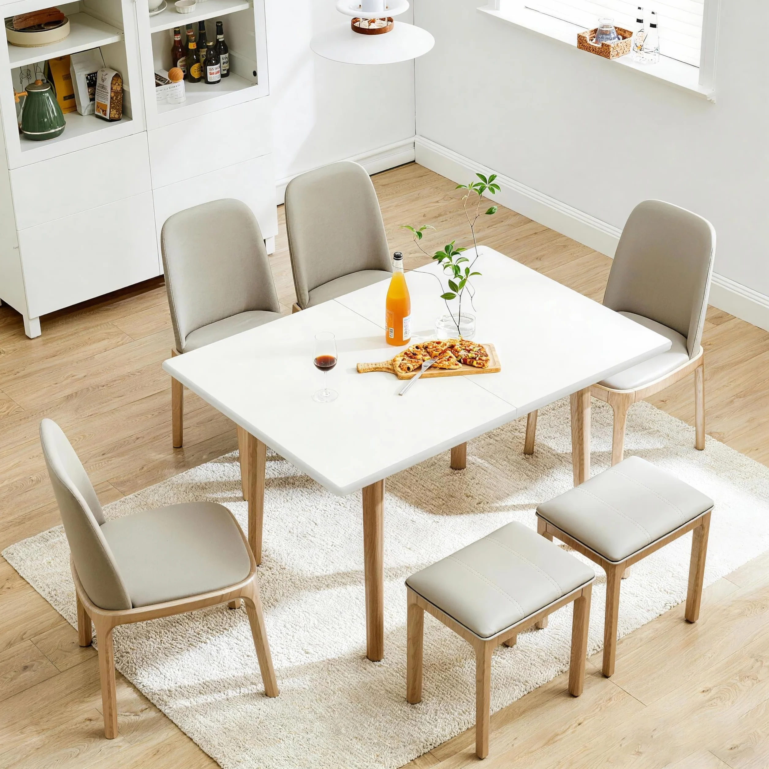 47" Wooden Foldable Kitchen Table Dining Table Rotating Table 4-6 People