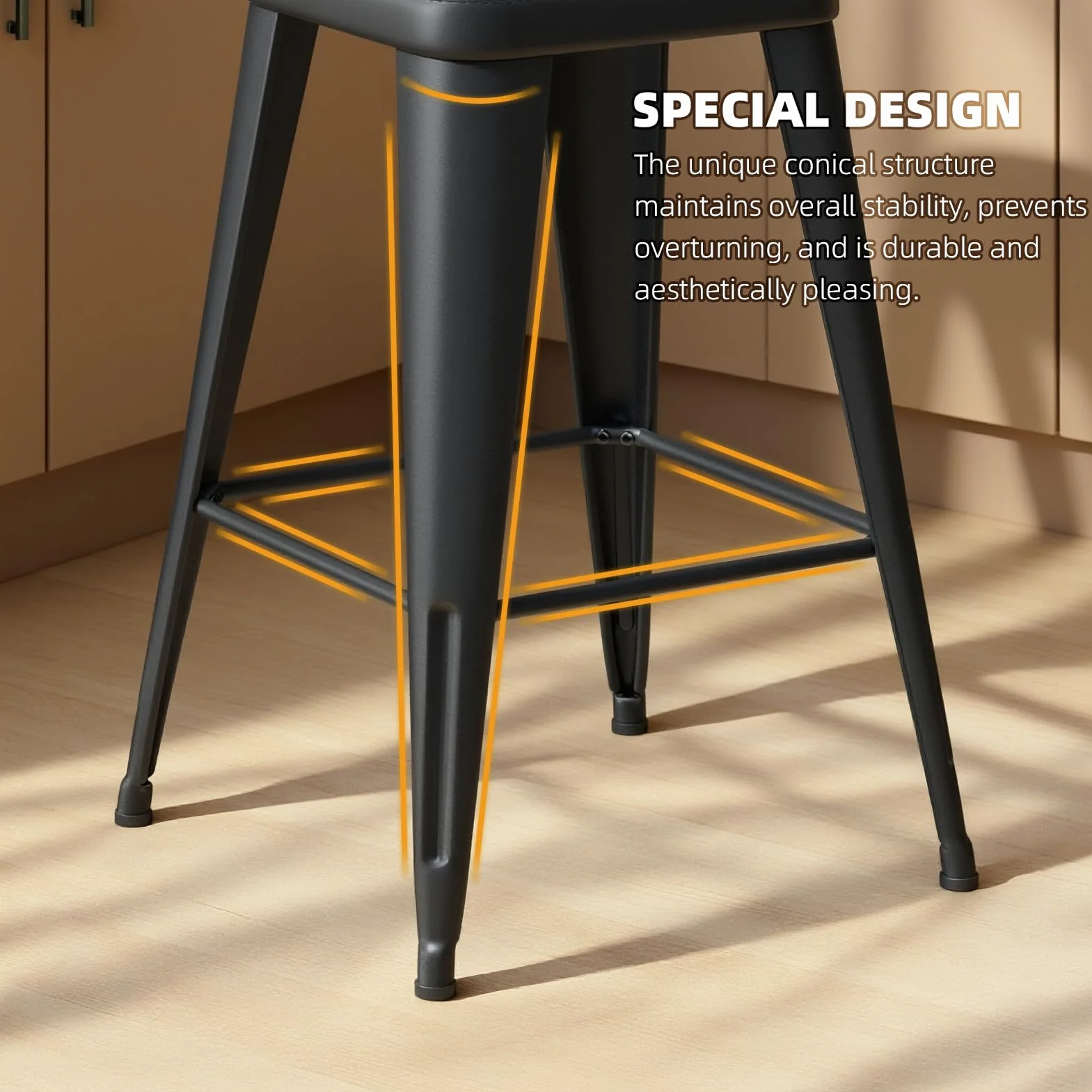 Bar Stools Set of 4, 24" Counter Height Bar Stools Backless, Upholstered Bar Stools with Metal Legs for Kitchen Island, Study Room, Cafe, Black