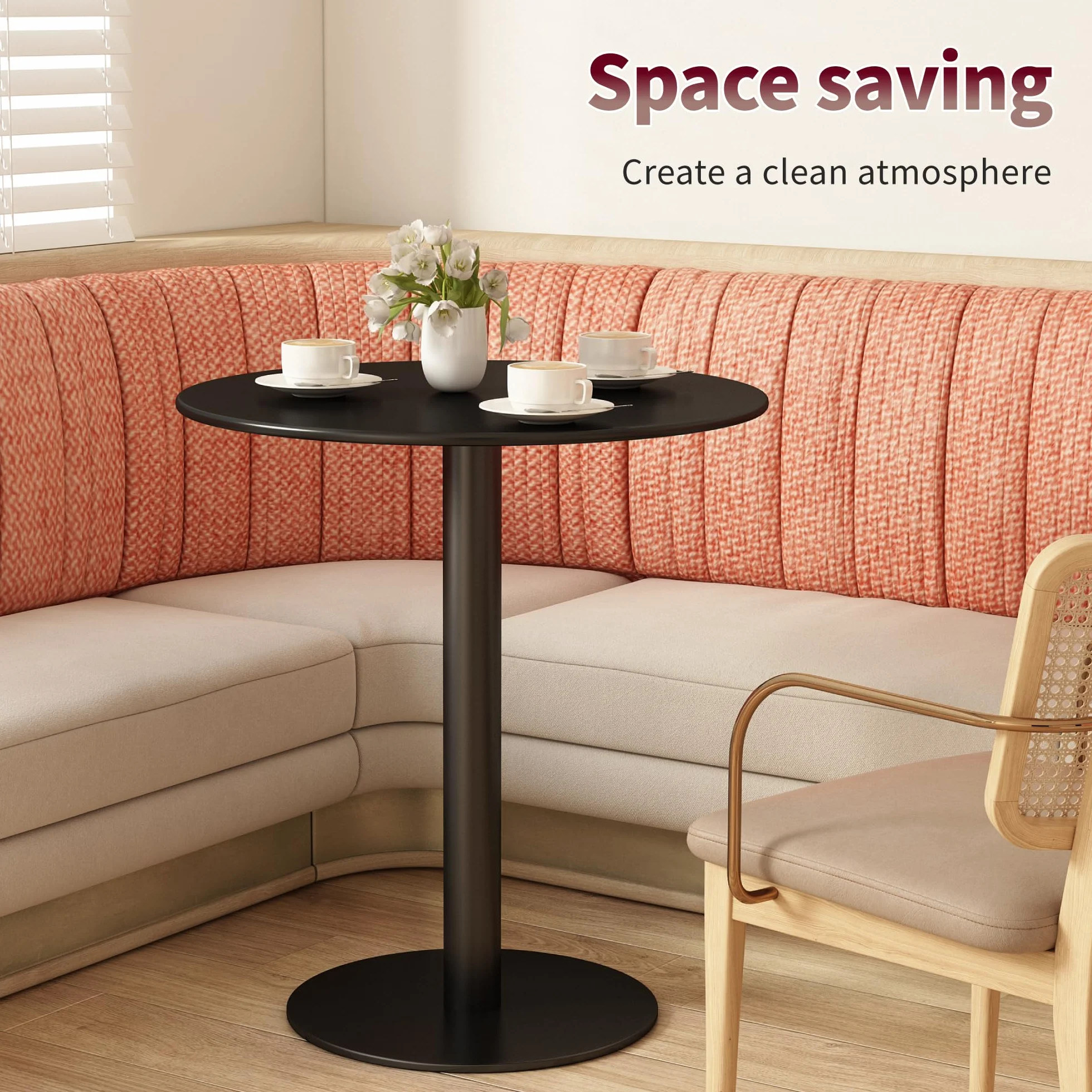 Round Dining Table 24" Circle Tulip Table for 2 People,Black | Mid Century Modern Leisure Kitchen Tables with Metal Thickened Tabletop & Sturdy Metal Pedestal Small Places Living Room Cafe