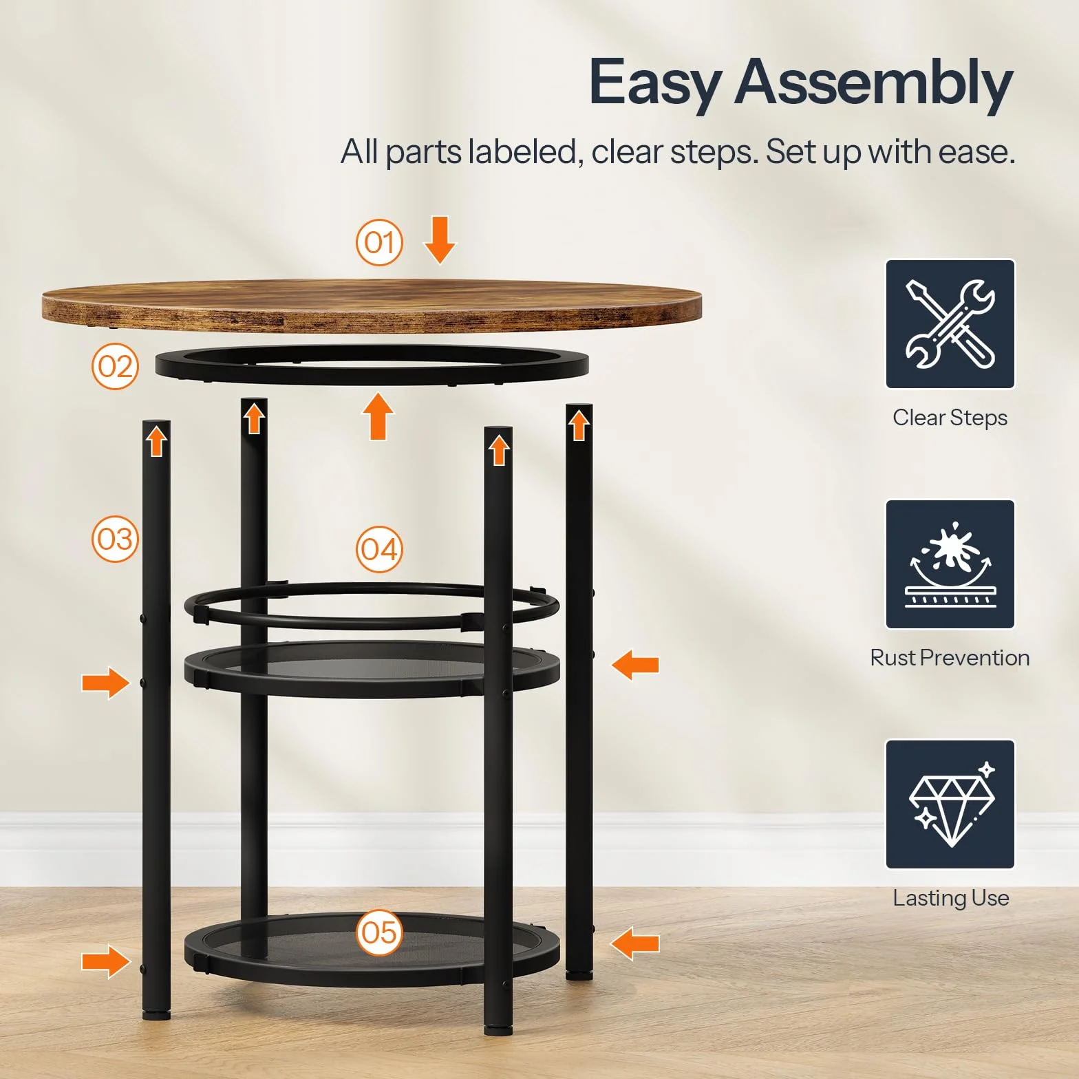 HOOBRO Dining Table, Round Dining Table for 2, 31.5" Kitchen Table for Small Spaces, Farmhouse Small Dining Room Table, 2-Tier Storage, Easy to Assemble, for Living Room, Rustic Brown BF19CZ01