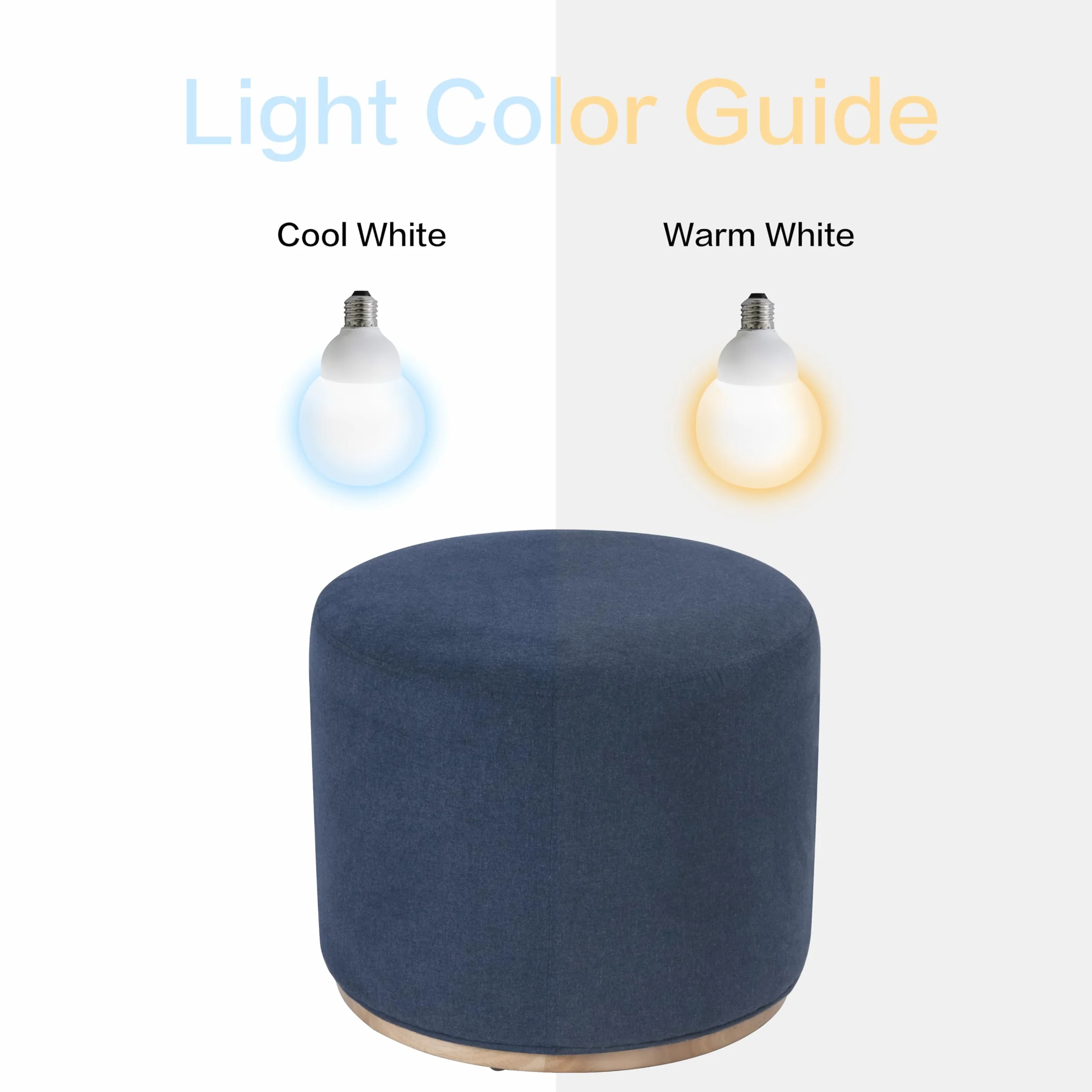 Spatial Order 22" Round Ottoman with Wooden Base - Blue Woven Fabric