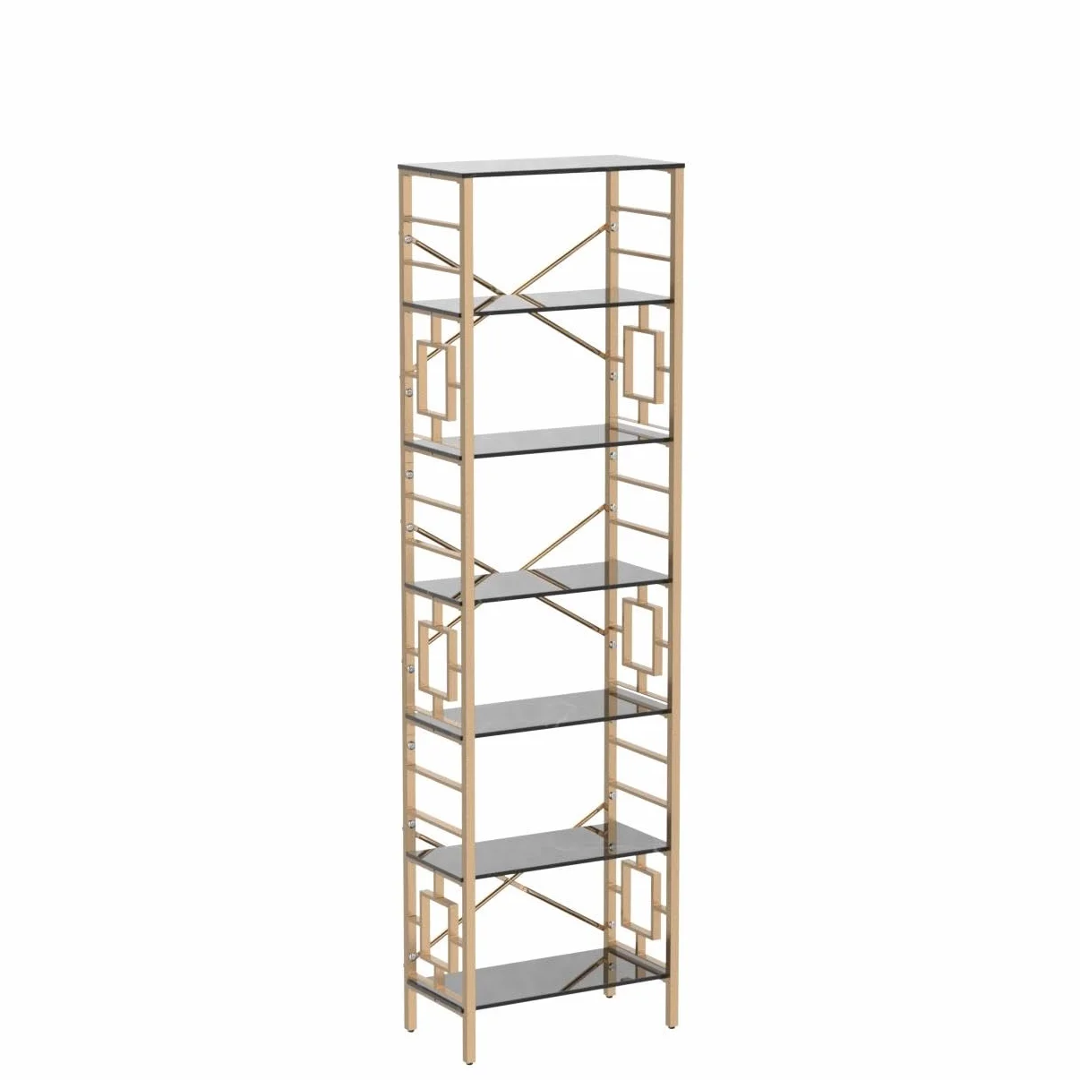 HOMISSUE Bookcase,7-Tier Tall Bookshelf Metal Bookcase and Bookshelves, Free Standing Storage Modern Bookshelf for Home Office Living Room and Bedroom, Black & Gold