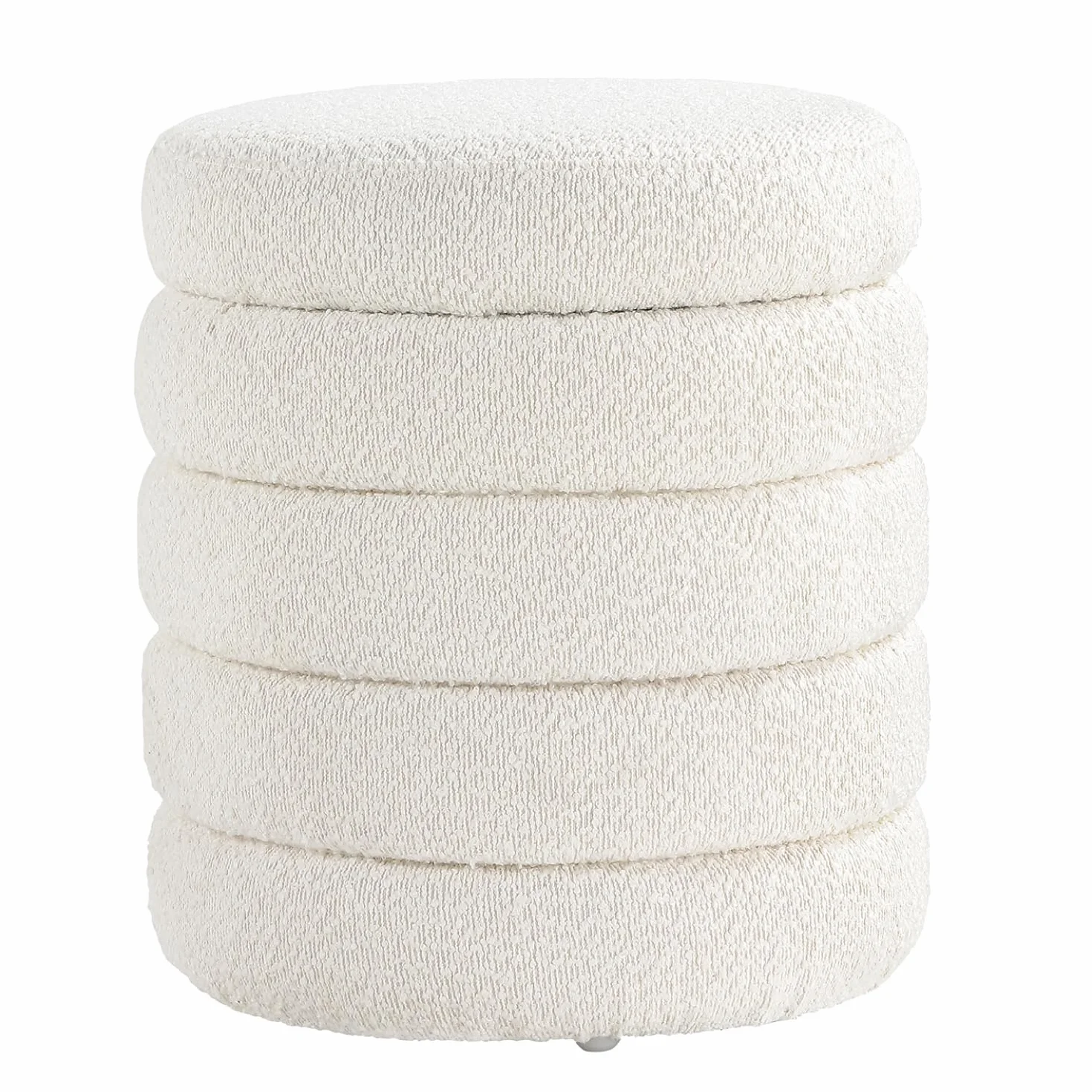 Modern Round Ottoman with Soft Padded Seat, Storage Vanity Chairs for Makeup, Upholstered Footrest Stool Ottoman Foot Stool for Living Room, Bedroom