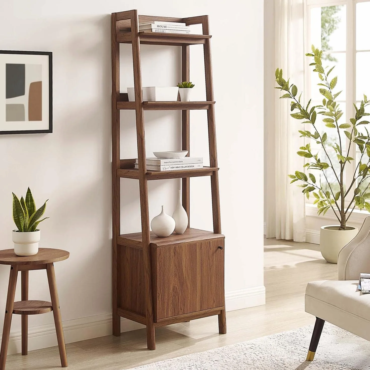 Modway 21" Bookshelf Display Case in Walnut