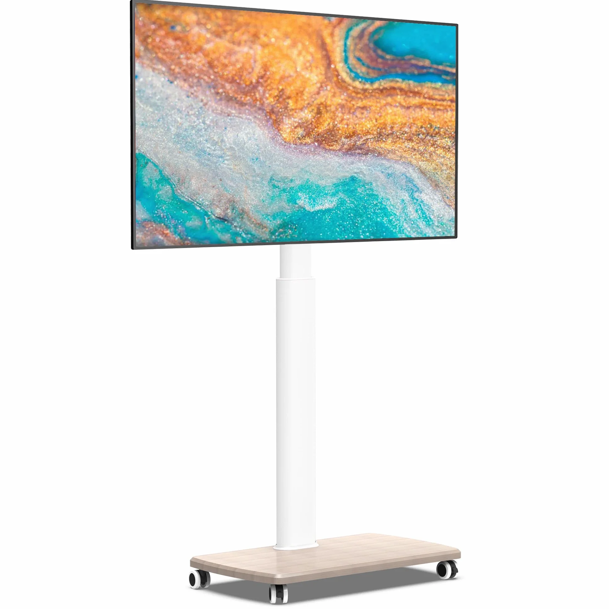 FITUEYES Rolling TV Stand for 32 to 65 70 Inch TVs, Portable Mobile TV Cart on Wheels, Tall Universal TV Floor Stands with Swivel Mount, Fit Corner, Bedroom, Living Room, Small Dorm (White)