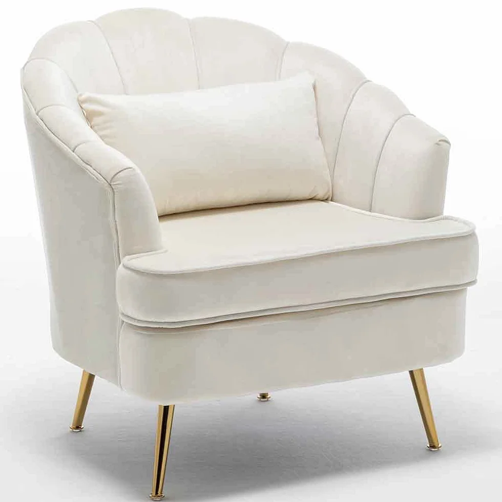 BAKAJI Relax Chair Cover Fabric Structure Wood and Metal Legs Gold Upholstered Modern Design Quilted Large Backrest Size 80 x 78 x 82 cm (Beige)