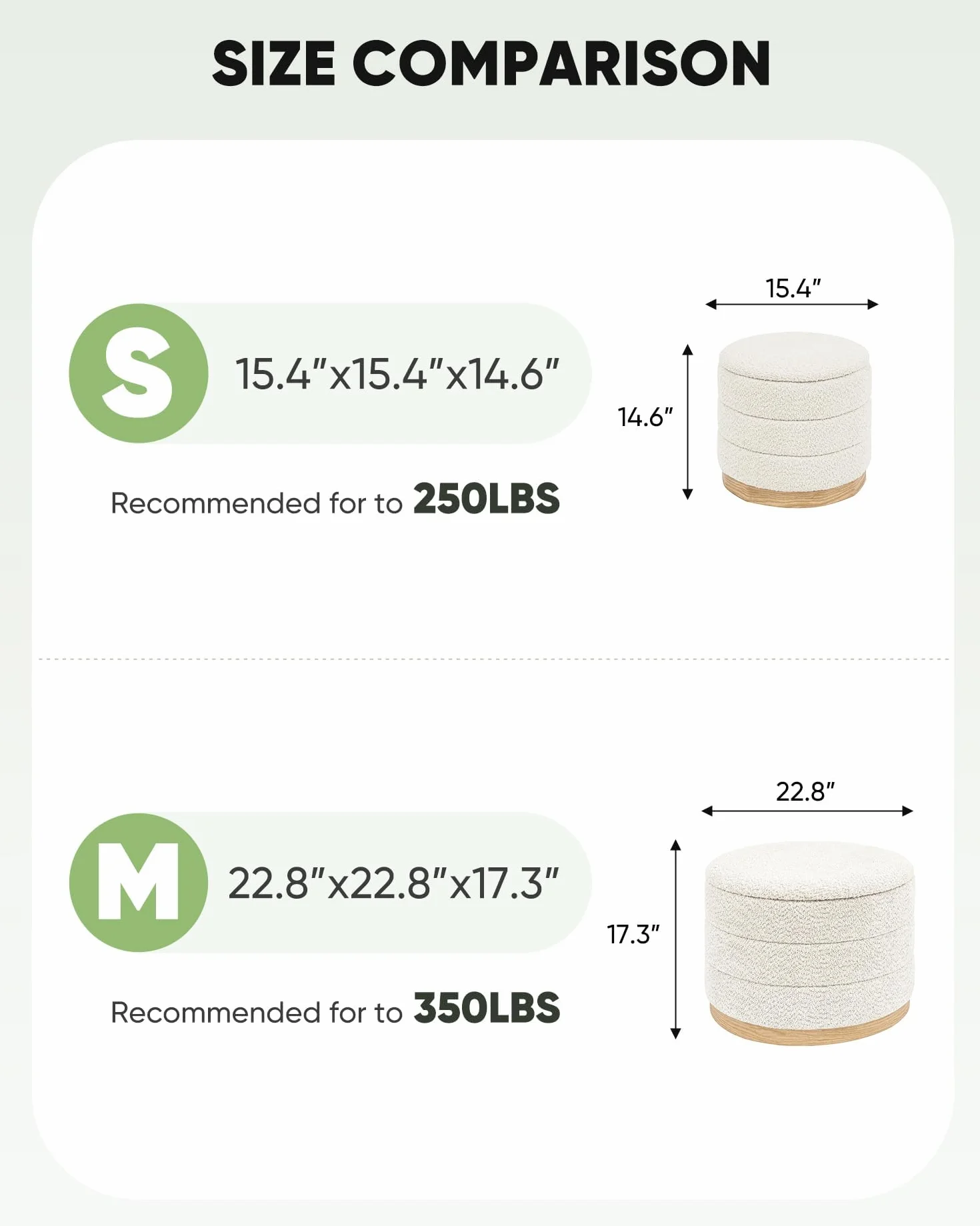 B FSOBEIIALEO Round Storage Ottoman with Tray, Folding Ottoman with Storage Coffee Table Foot Rest for Dorm Room Living Room Chenille Fabric,Wood-Grain Leather Base,White,22.83"x22.83"x17.32"