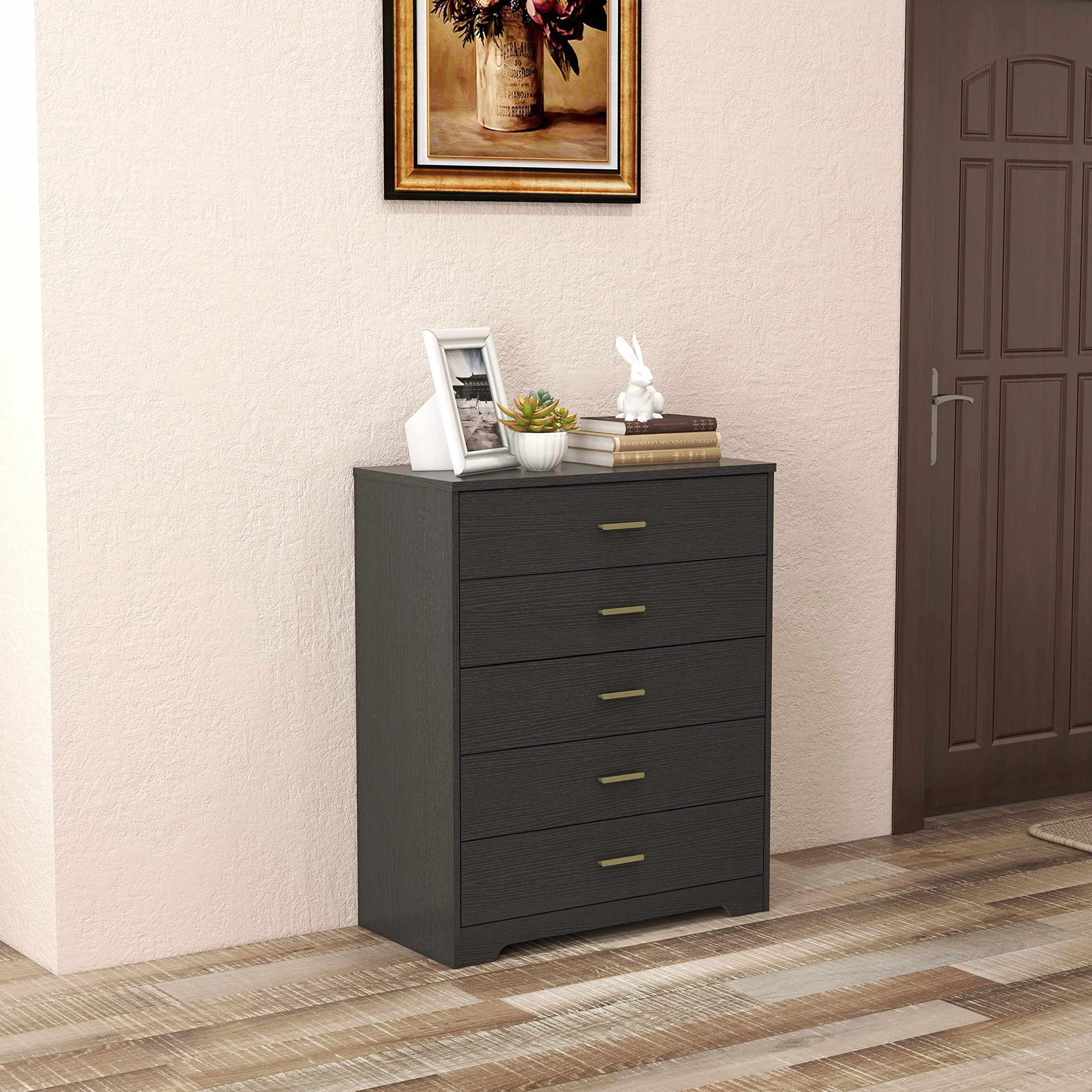 Panana Dresser for Bedroom with 4/5 Drawers, Wooden Chest of Drawers, Storage Organizer Unit Dressers for Bedroom, Living Room, Hallway, Nursery (Black, 5 Drawer)