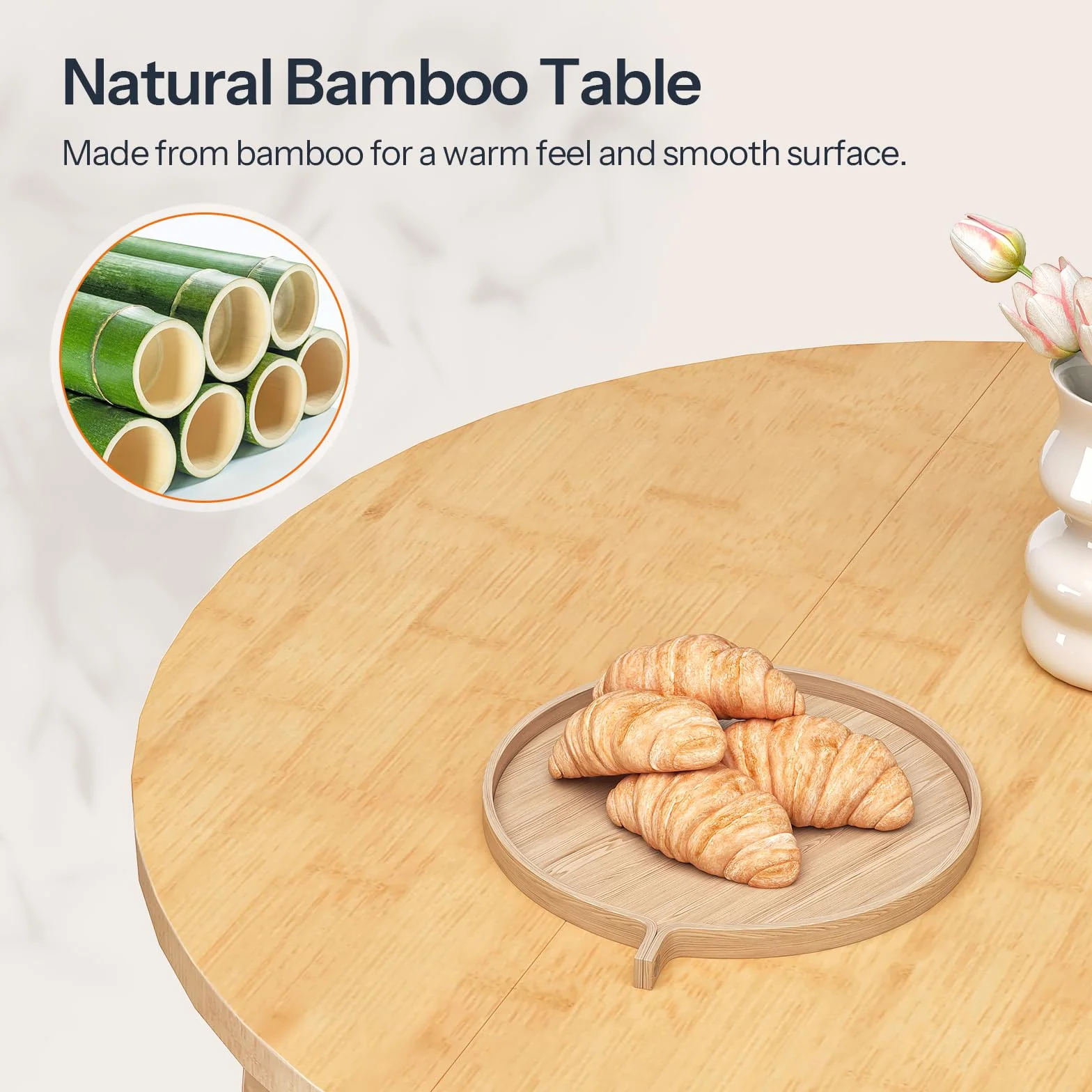 HOOBRO Bamboo Dining Table, Round Dining Table for 4, 35.4" Kitchen Table for Small Space, Easy to Assemble, Space-Saving, for Dining Room, Living Room, Office, Kitchen, Apartment, Natural YL91CZ01