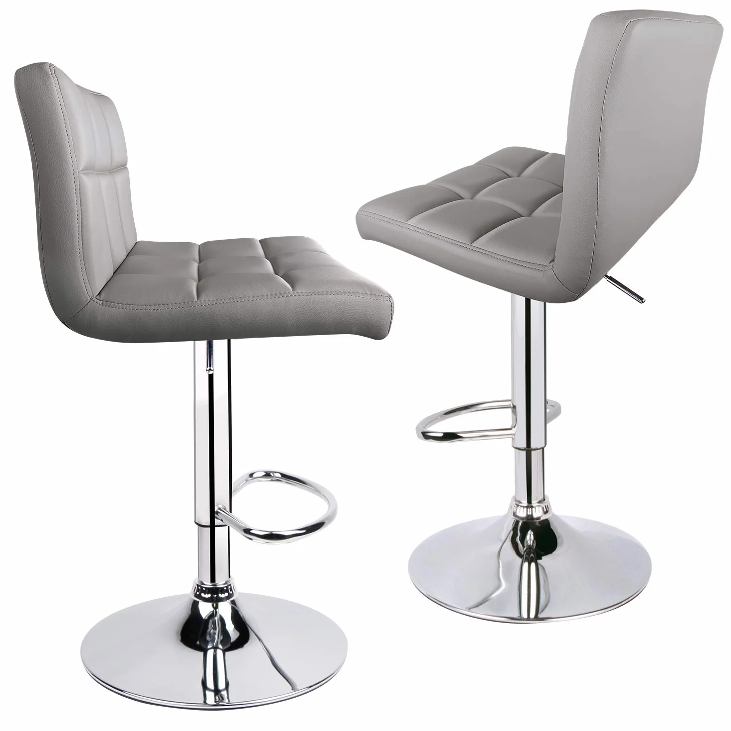 Leopard Bar Stools, PU Leather Bar Stool with Back, Set of 2, Light Grey | 24.5"-32.5" Adjustable, 250Lbs Capacity, Fits Home Kitchen Island & Bar, Fits Counter & Bar Heights