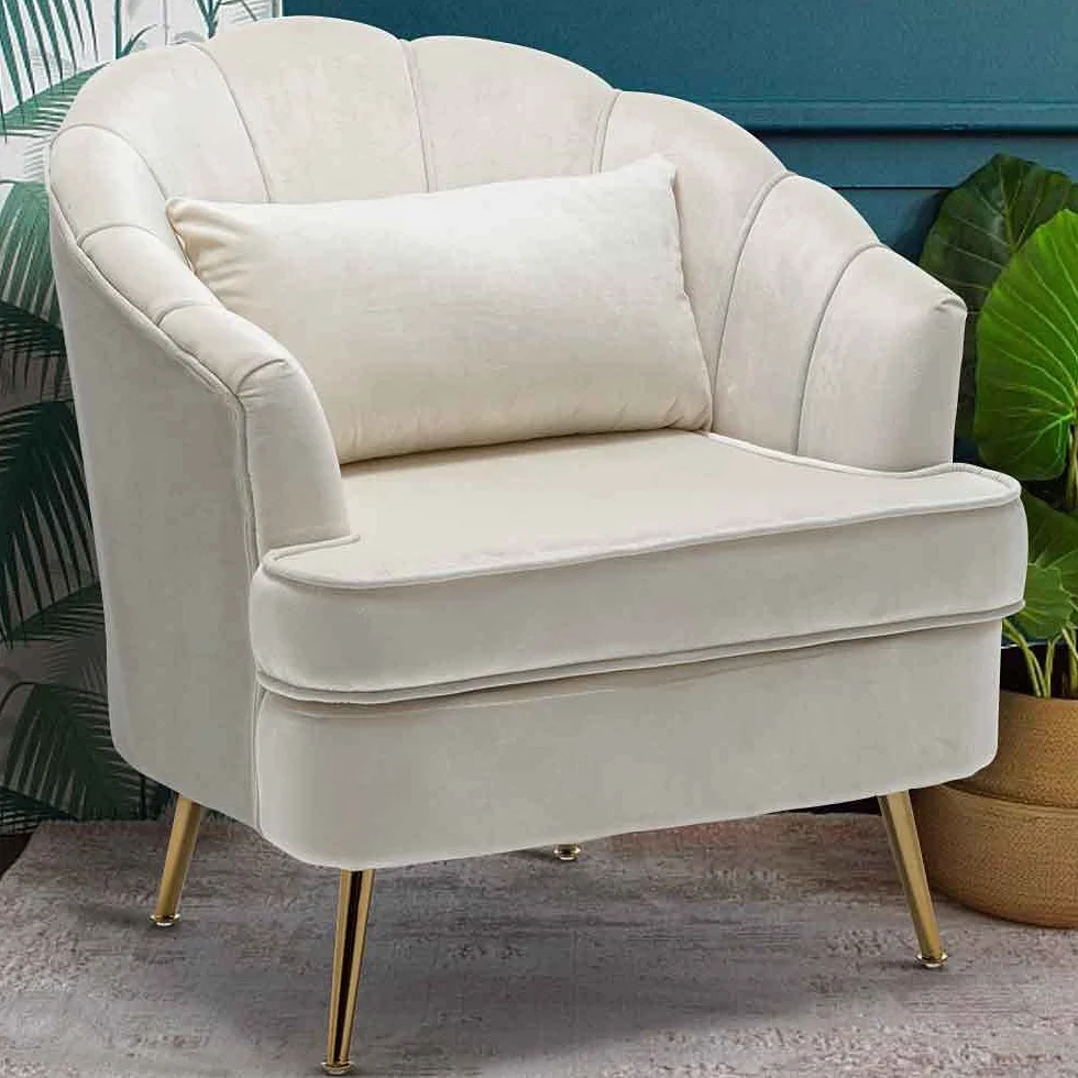 BAKAJI Relax Chair Cover Fabric Structure Wood and Metal Legs Gold Upholstered Modern Design Quilted Large Backrest Size 80 x 78 x 82 cm (Beige)