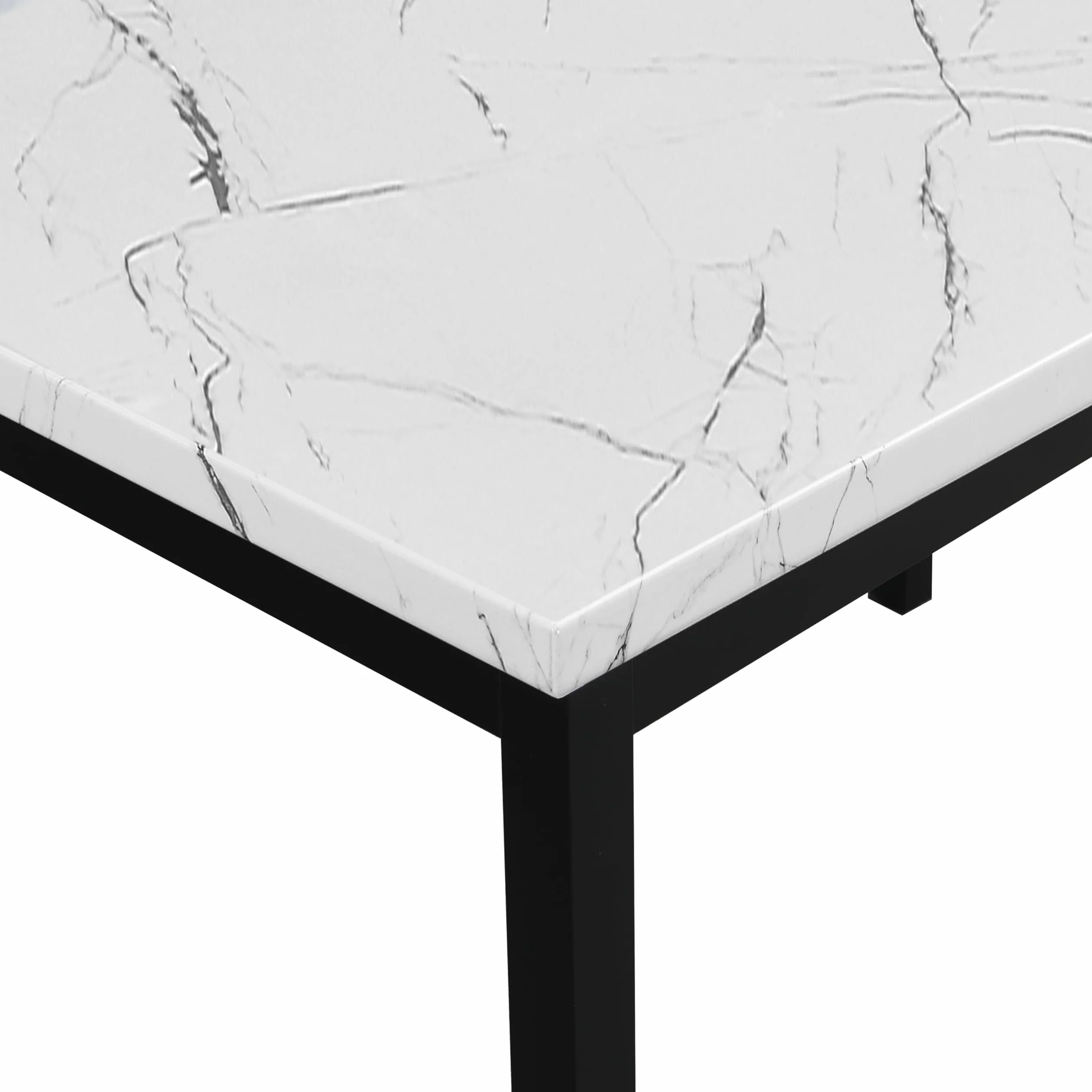 Roundhill Furniture Noyes Metal Dining Table with Laminated Faux Marble Top, Off-White