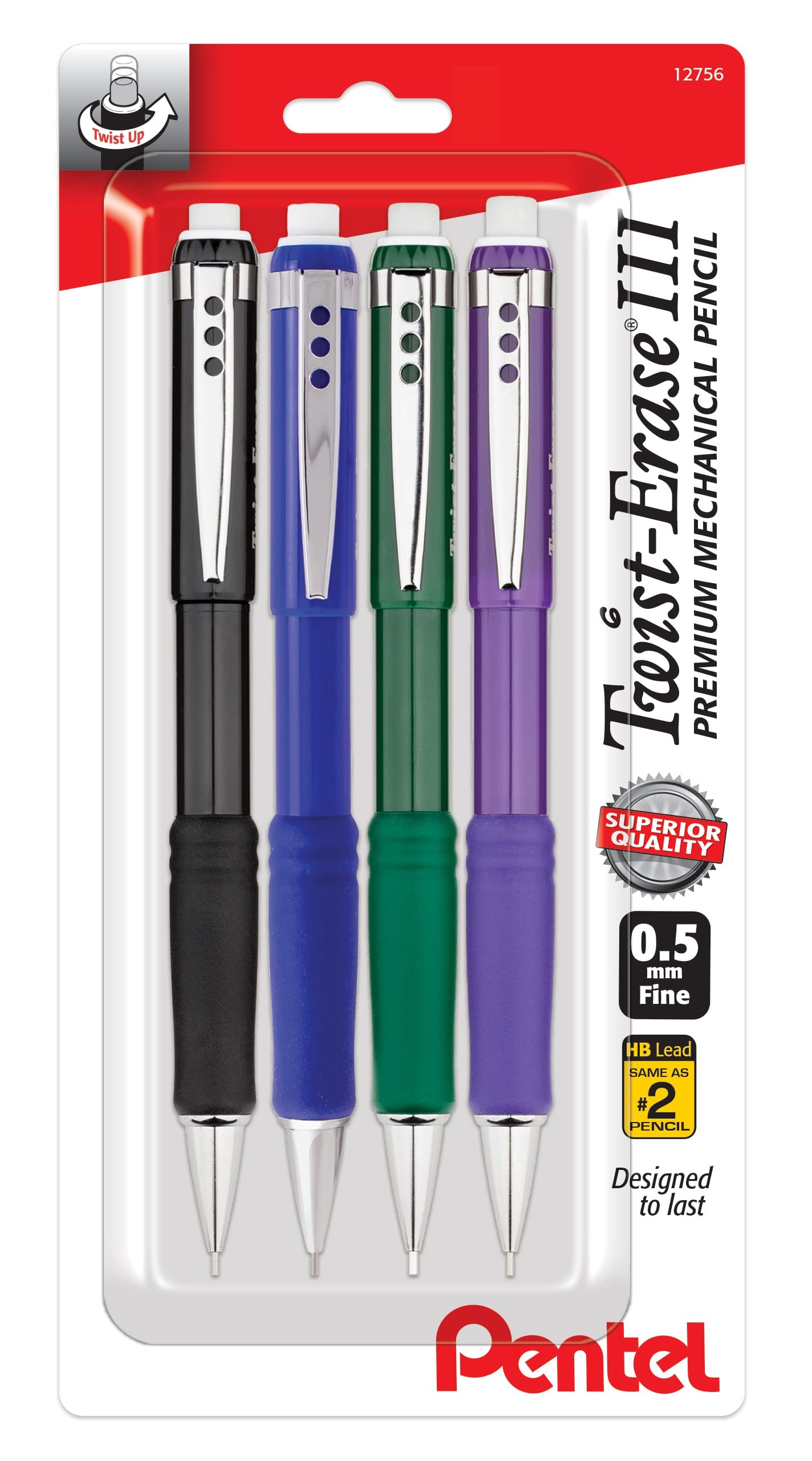 Assorted Precision 0.5mm Mechanical Pencils with Retractable Eraser