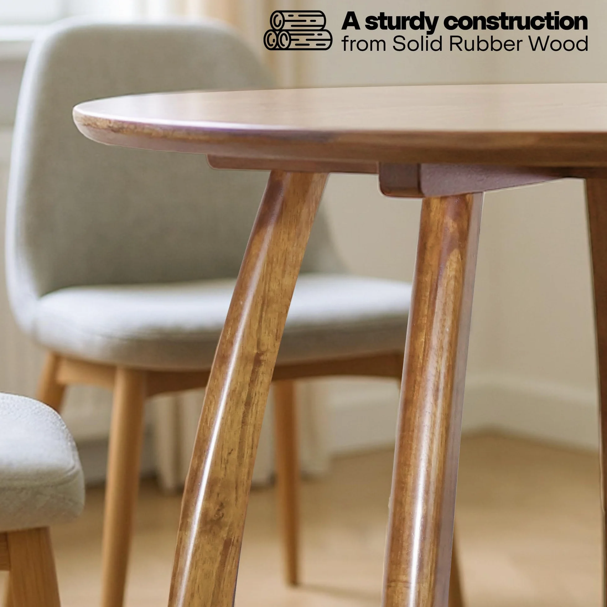 Acacia Alma 36 Inches Round Dining Table for 4, Solid Rubber Wood, Mid-Century Modern Kitchen & Dining Room Tables, Space-Saving for Living Room, Wooden Waterproof Thickened Tabletop, Natural