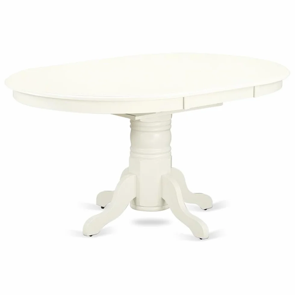 East West Furniture AVT-LWH-TP Avon Dining Room Table - an Oval kitchen Table Top with Butterfly Leaf & Pedestal Base, 42x60 Inch, Linen White
