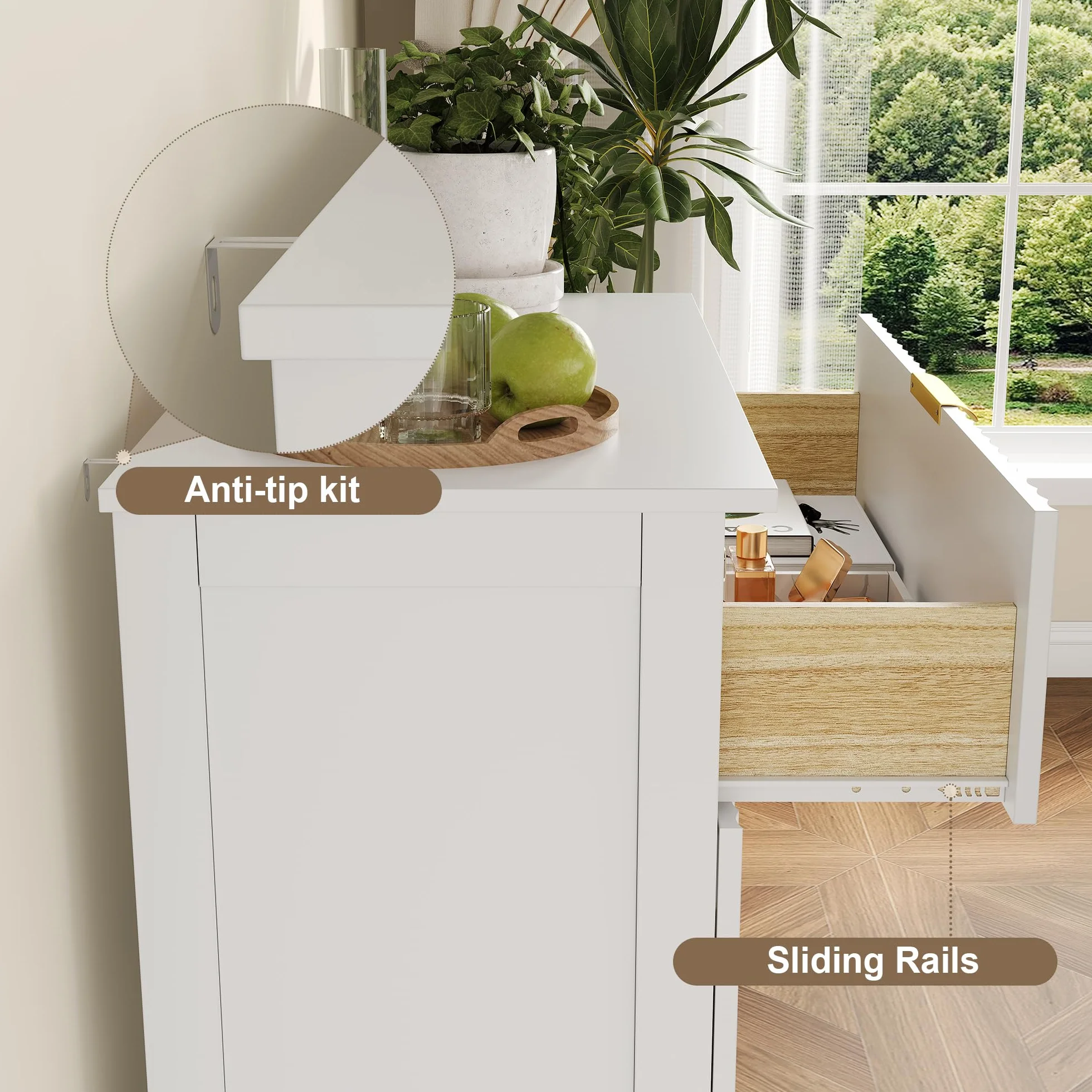 Wooden 4 Drawer Dresser for Bedroom, 36.6 in Tall Fluted Dresser with Metal Handles, Modern Chest of Drawers for Bedroom, Living Room, Entryway, White