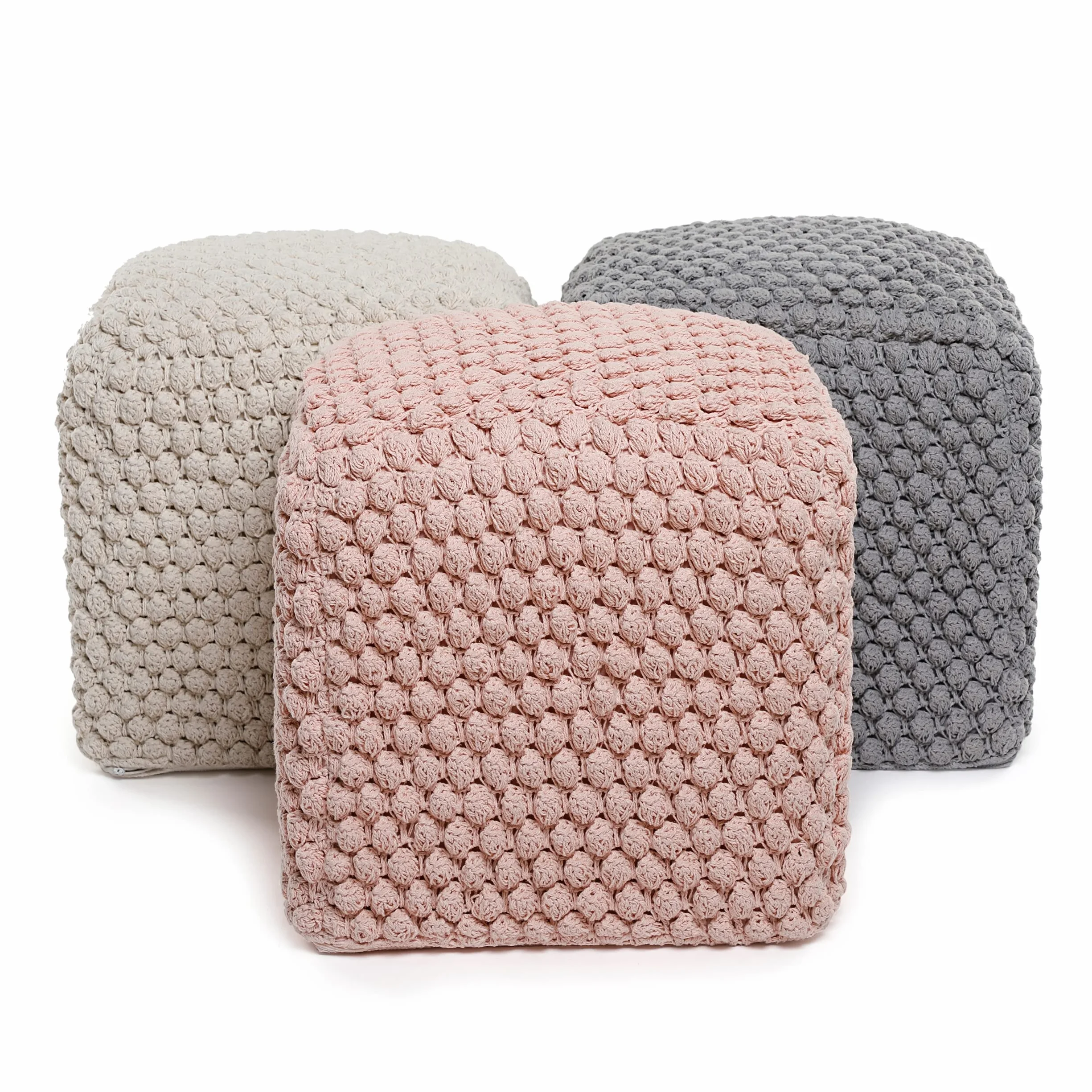 BIRDROCK HOME Square Pouf Ottoman Foot Rest - 18” Compact Comfortable Soft Cotton Knit Bean Bag Floor - Chair Foot Stool Seat for Living Room, Bedroom, or Kids Room (Dusty Rose Pink Bud)