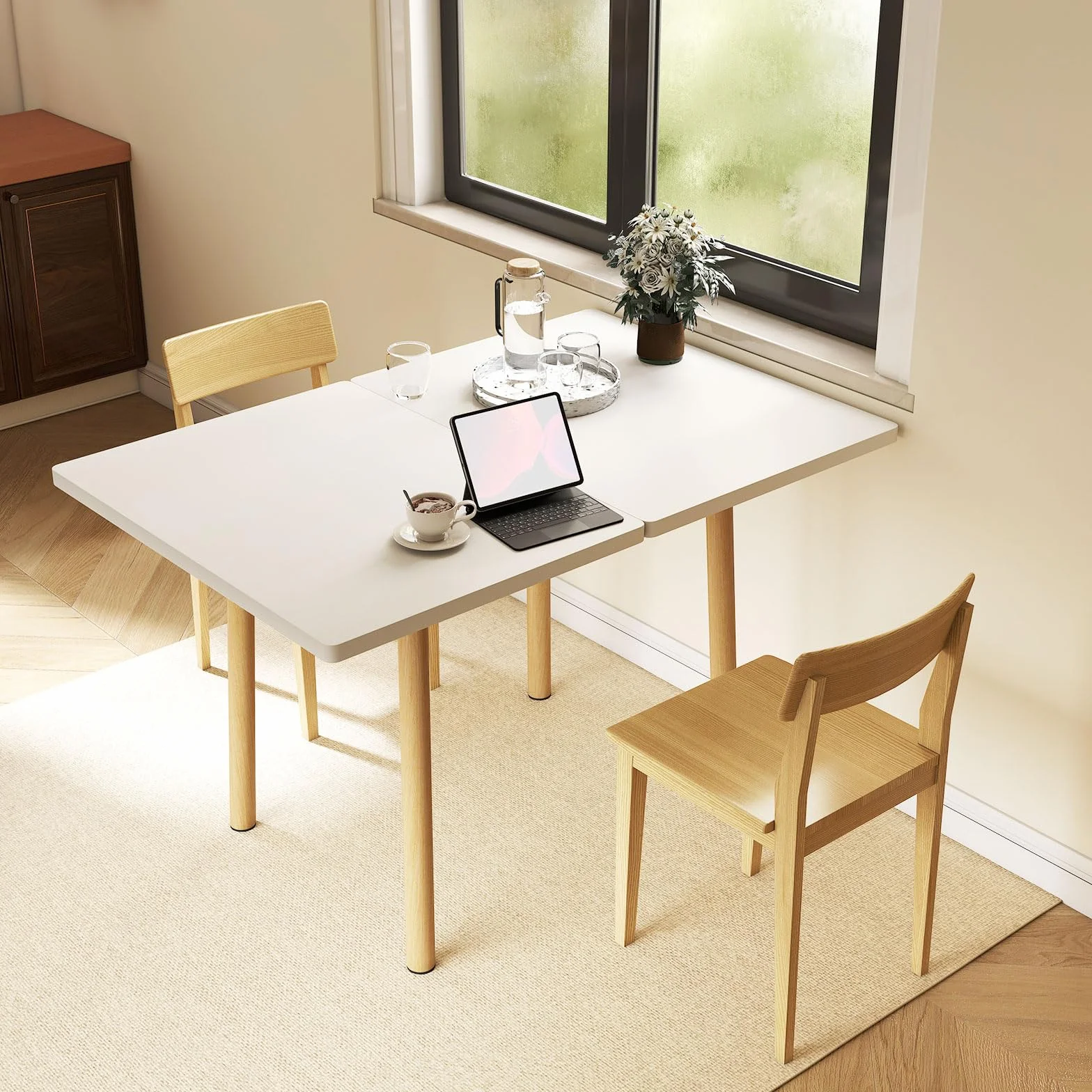 47" Wooden Foldable Kitchen Table Dining Table Rotating Table 4-6 People