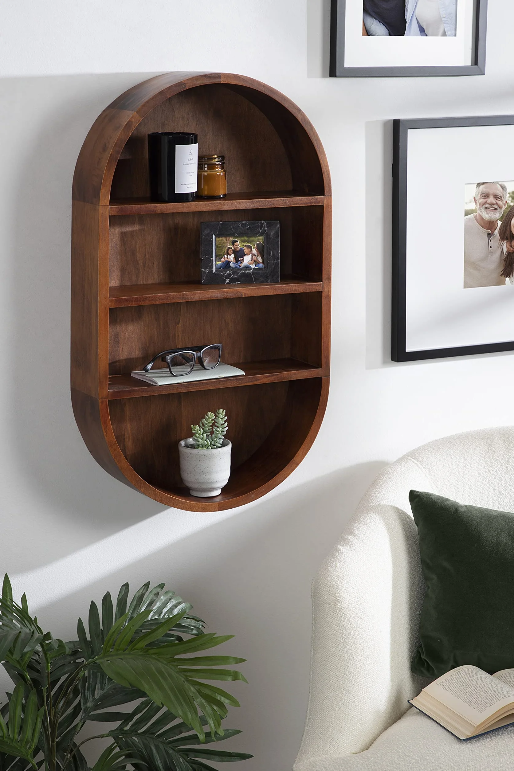 Kate and Laurel Hutton Midcentury Capsule Wall Shelf; 16 x 28; Walnut Brown; Geometric Decorative Shelves for Wall