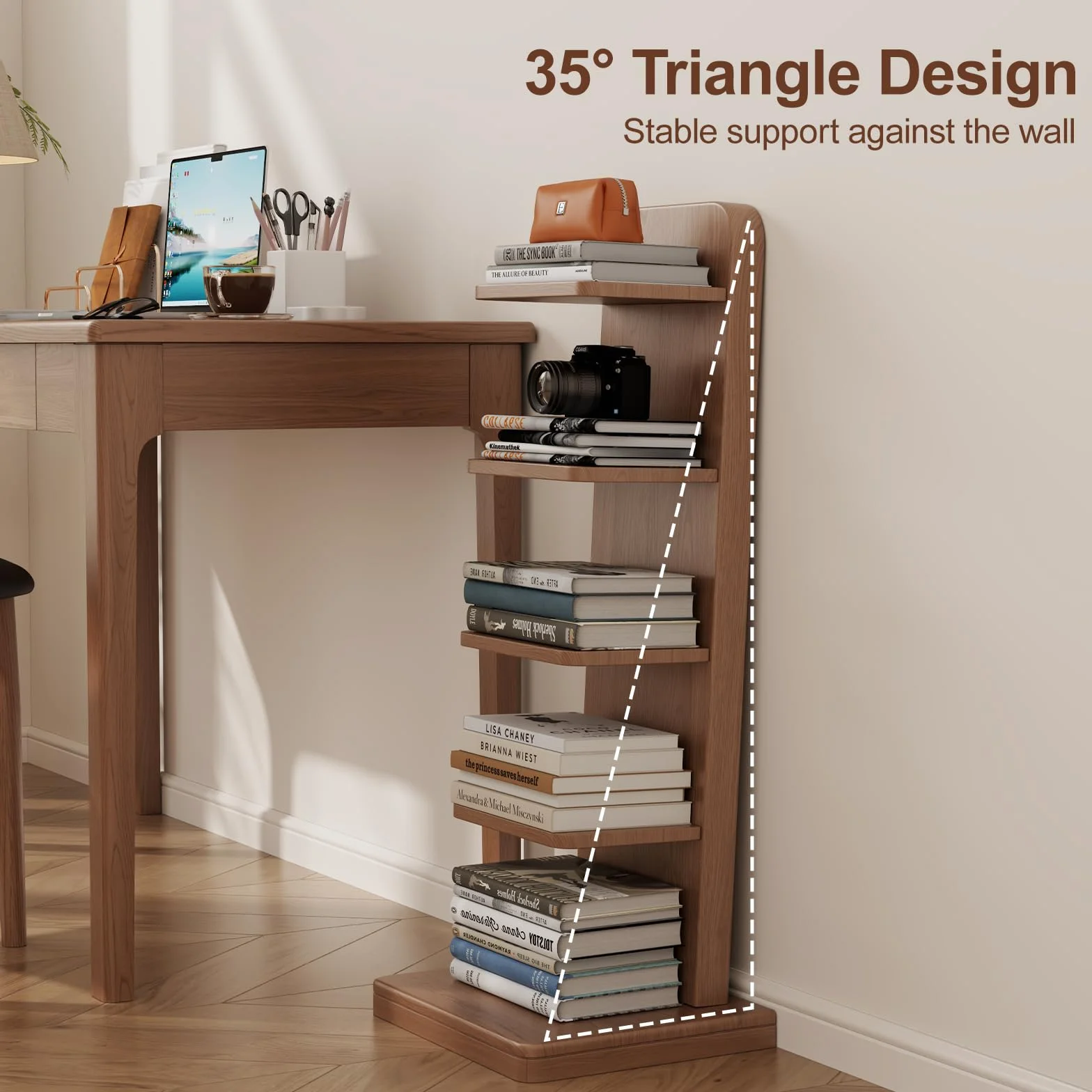 WoodsWhisper Solid Wood 5-Tier Narrow Bookshelf Small Spaces Open Storage | Solid Wood | Narrow Design | 5 Tier Storage | Anti-Tip | Easy Assembly