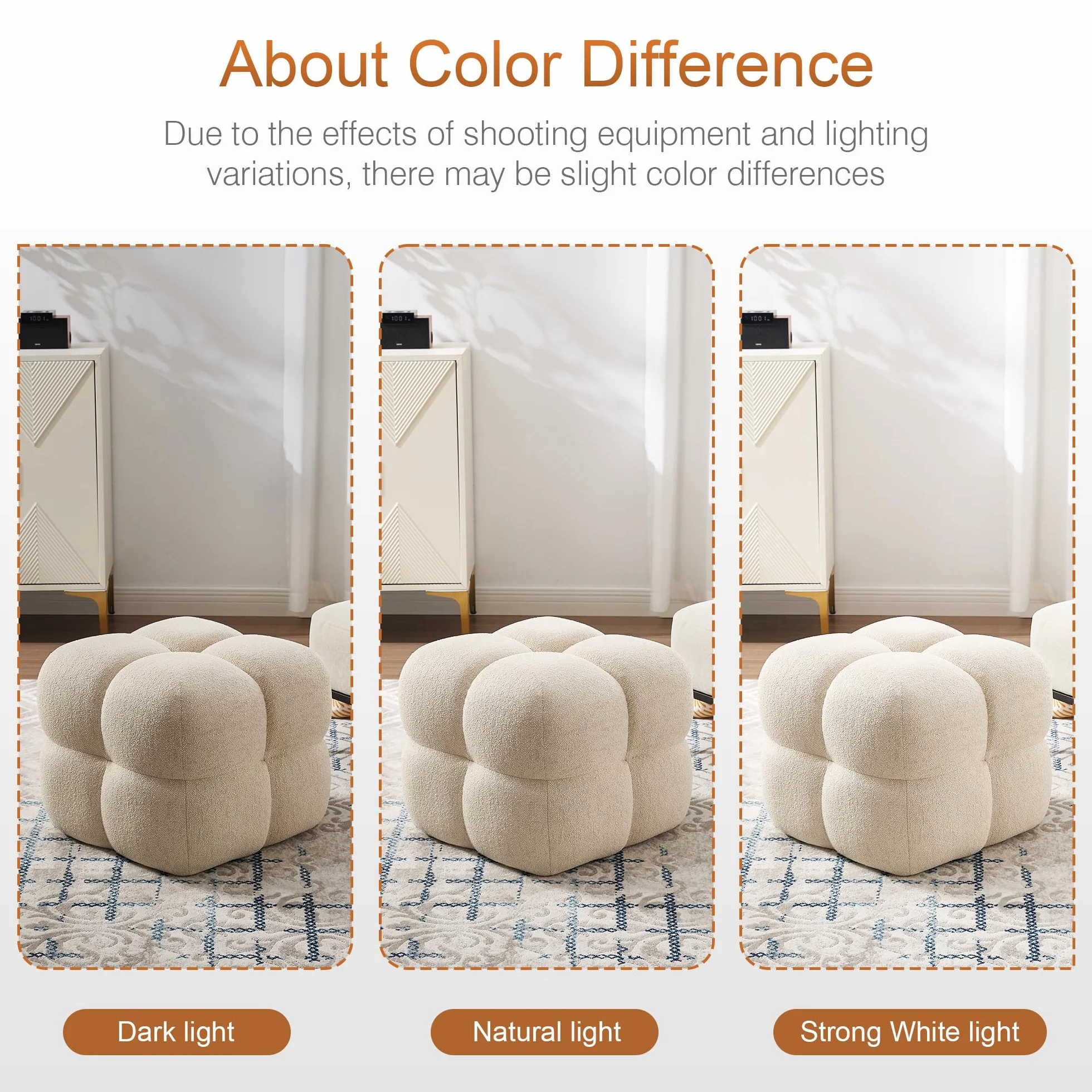 Zesthouse Square Pouf Ottoman Footstool, Modern Vanity Chair for Bedroom | Linen Fabric Foot Rest for Couch, Upholstered Tufted Footstool, Poofy Ottoman Seat for Living Room Dorm Fluffy Ottoman Beige