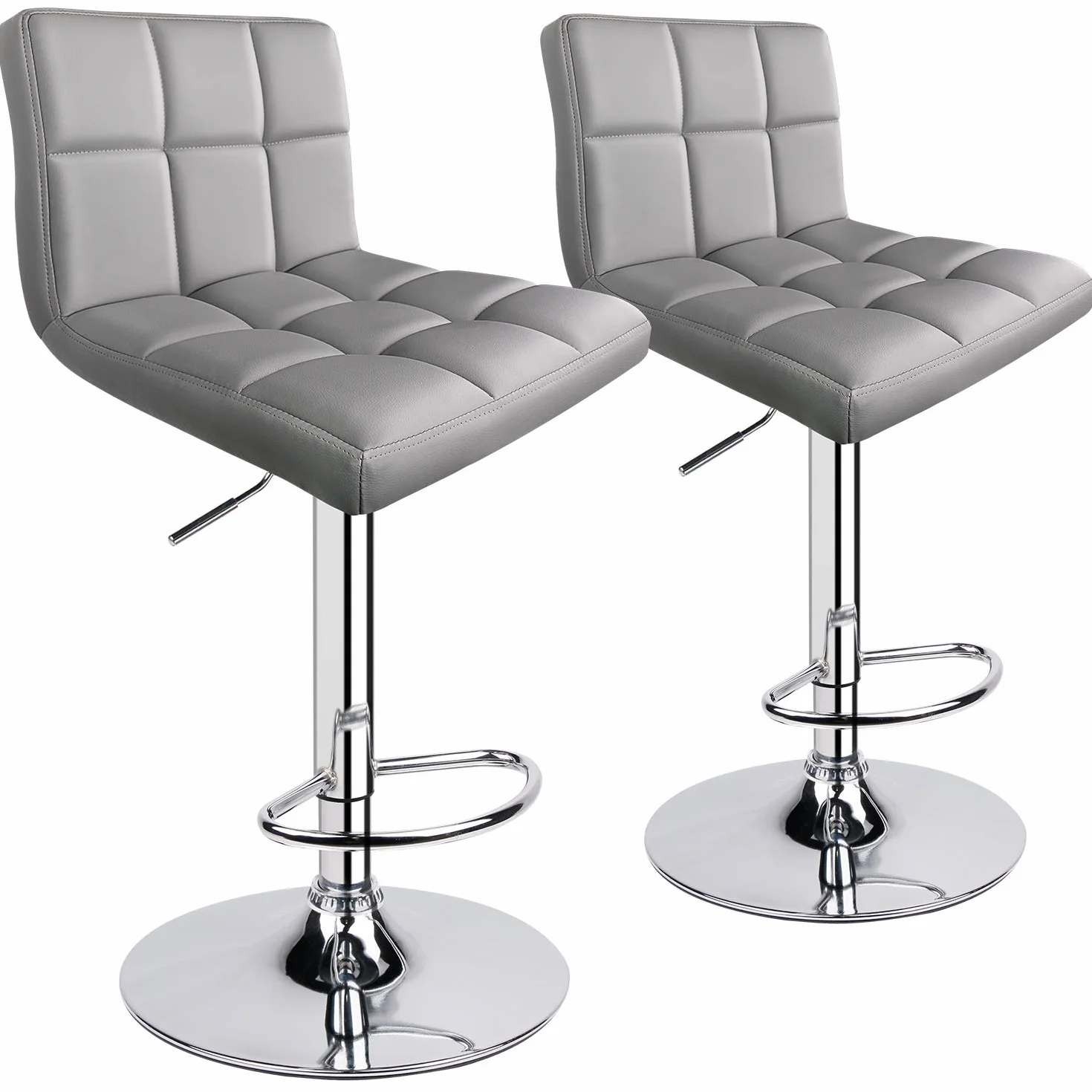 Leopard Bar Stools, PU Leather Bar Stool with Back, Set of 2, Light Grey | 24.5"-32.5" Adjustable, 250Lbs Capacity, Fits Home Kitchen Island & Bar, Fits Counter & Bar Heights