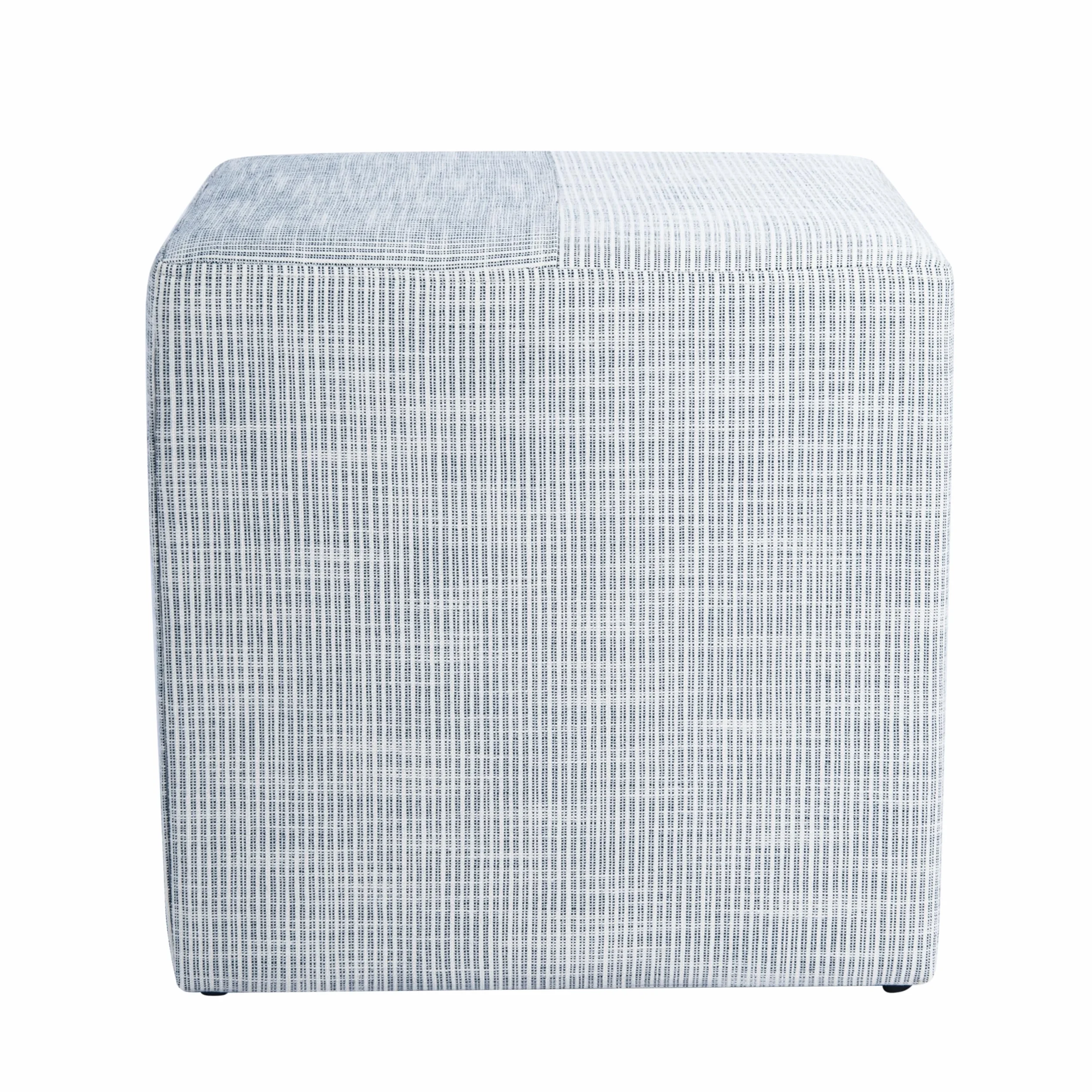 HomePop 19" Square Ottoman - Blue Pinstripe Fabric