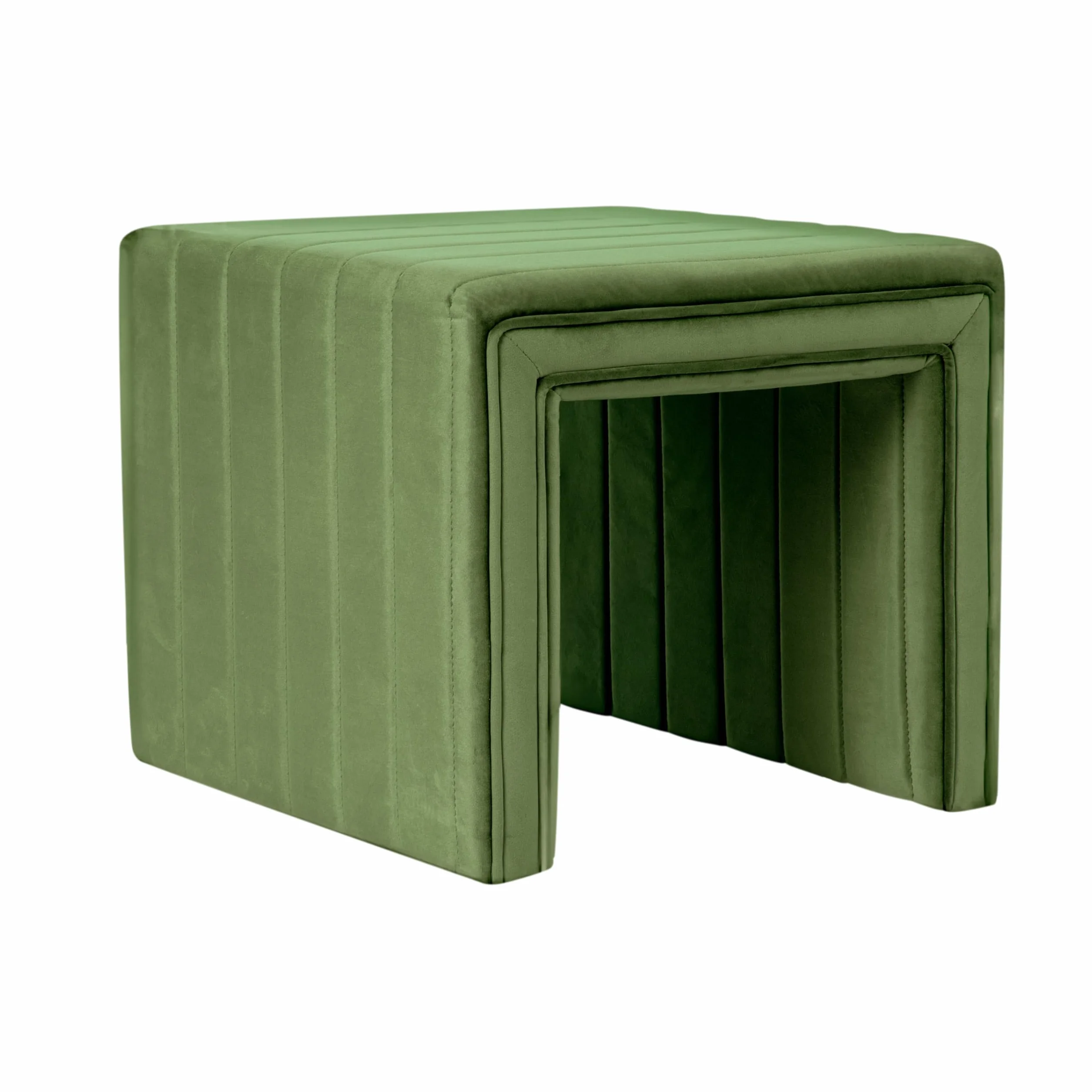 Spatial Order 19" Modern Channel Tufted Velvet Ottoman - Green