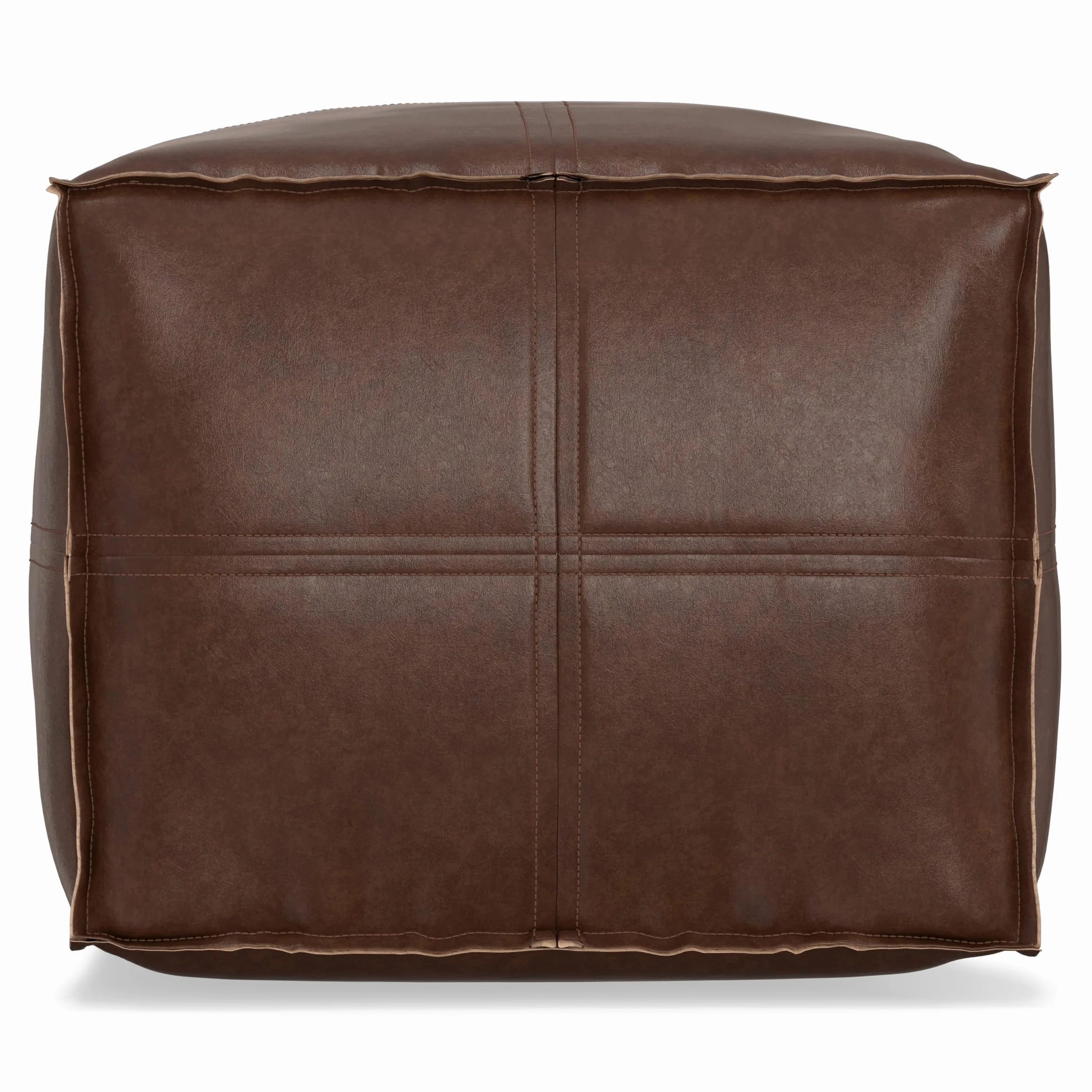SIMPLIHOME Brody 24" Wide Pouf in Distressed Camel Brown Faux Leather