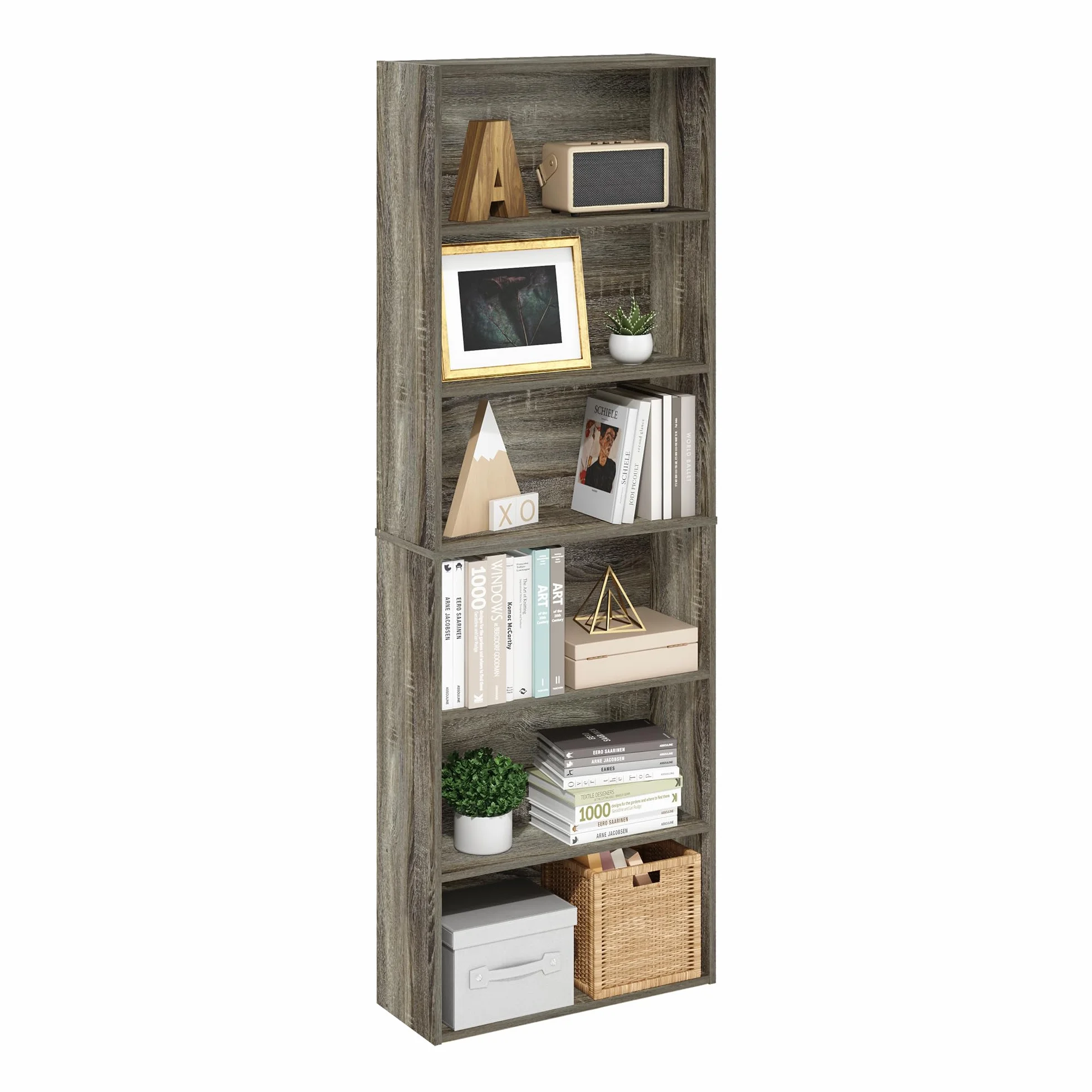 Furinno Jaya Simply Home Free Standing 6-Tier Open Storage Bookcase, French Oak