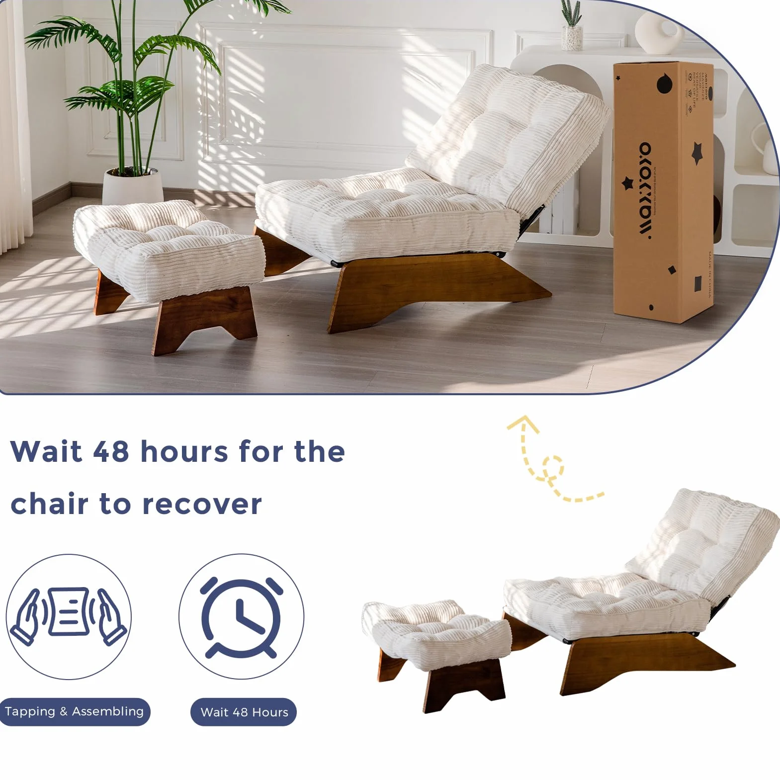 MAXYOYO Accent Chair with Ottoman, Lounge Chair with Adjustable Backrest | Tufted Living Room Chair Upholstered Lounge Chair with Footrest Set, Modern Chair for Reading Room, Beige