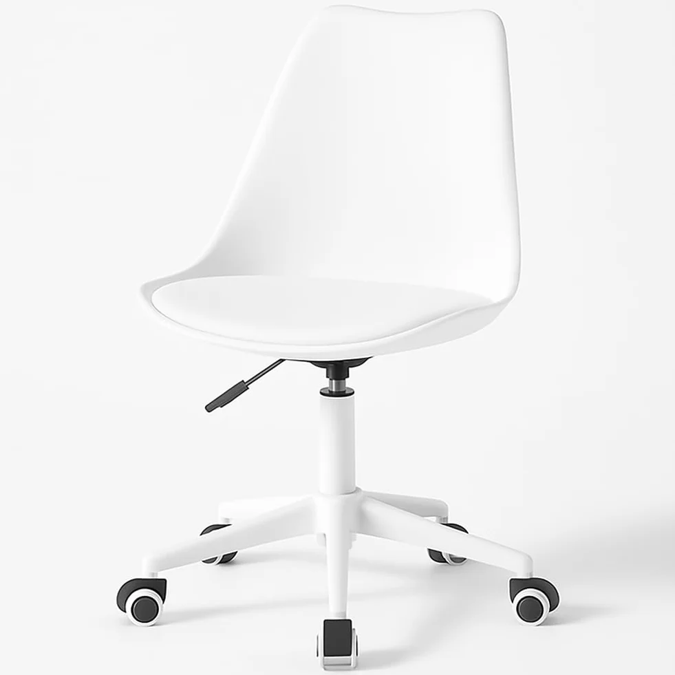 BAKAJI Modern Design Ergonomic Office Chair with Adjustable Height and High Density Padded Cushion, Swivel Seat with Swivel Wheels, Ideal for Home, Study (White)