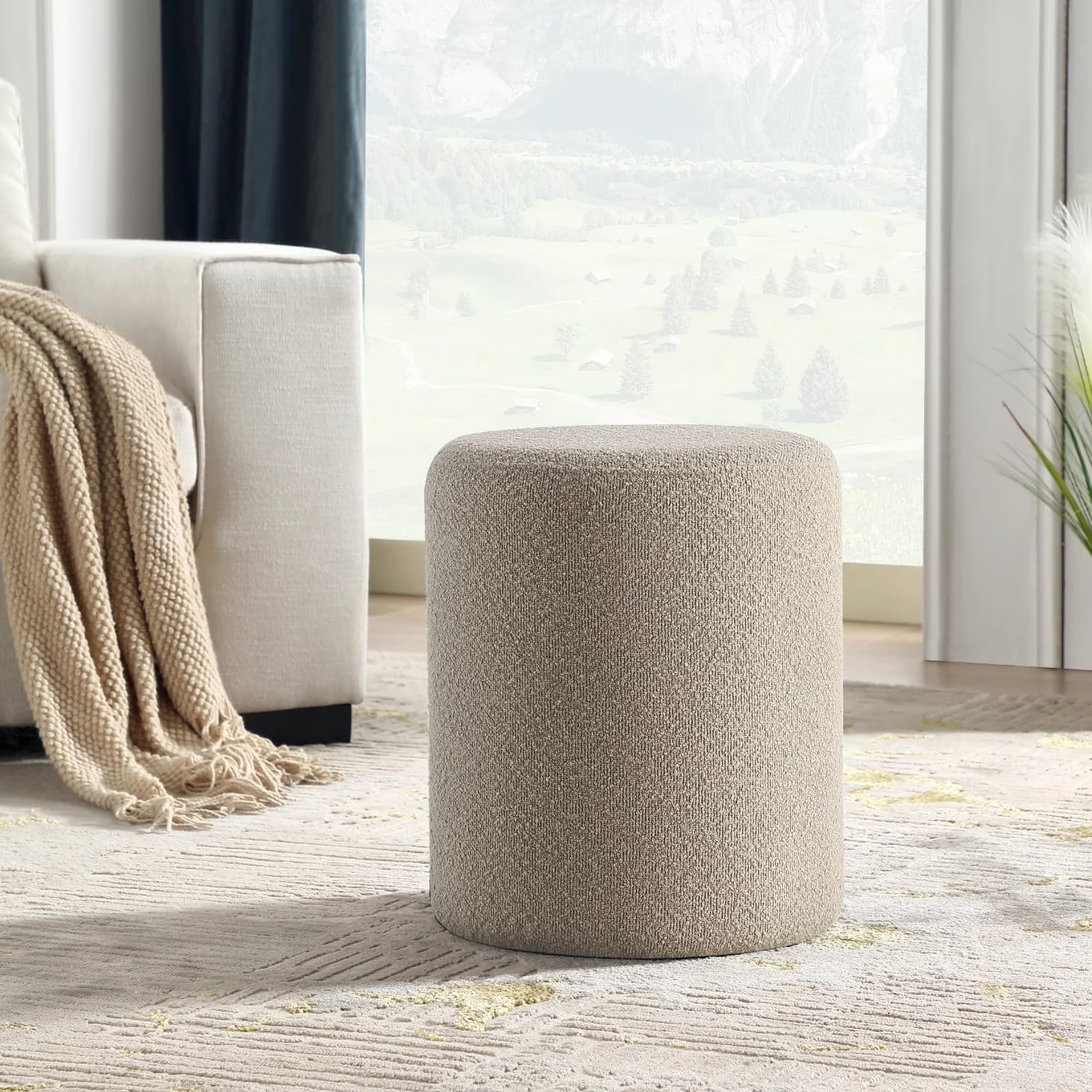 Modern Round Ottoman with Soft Padded Seat, Multifunctional Vanity Stool for Makeup, Upholstered Footrest Stool Ottoman Foot Stool for Living Room, Bedroom