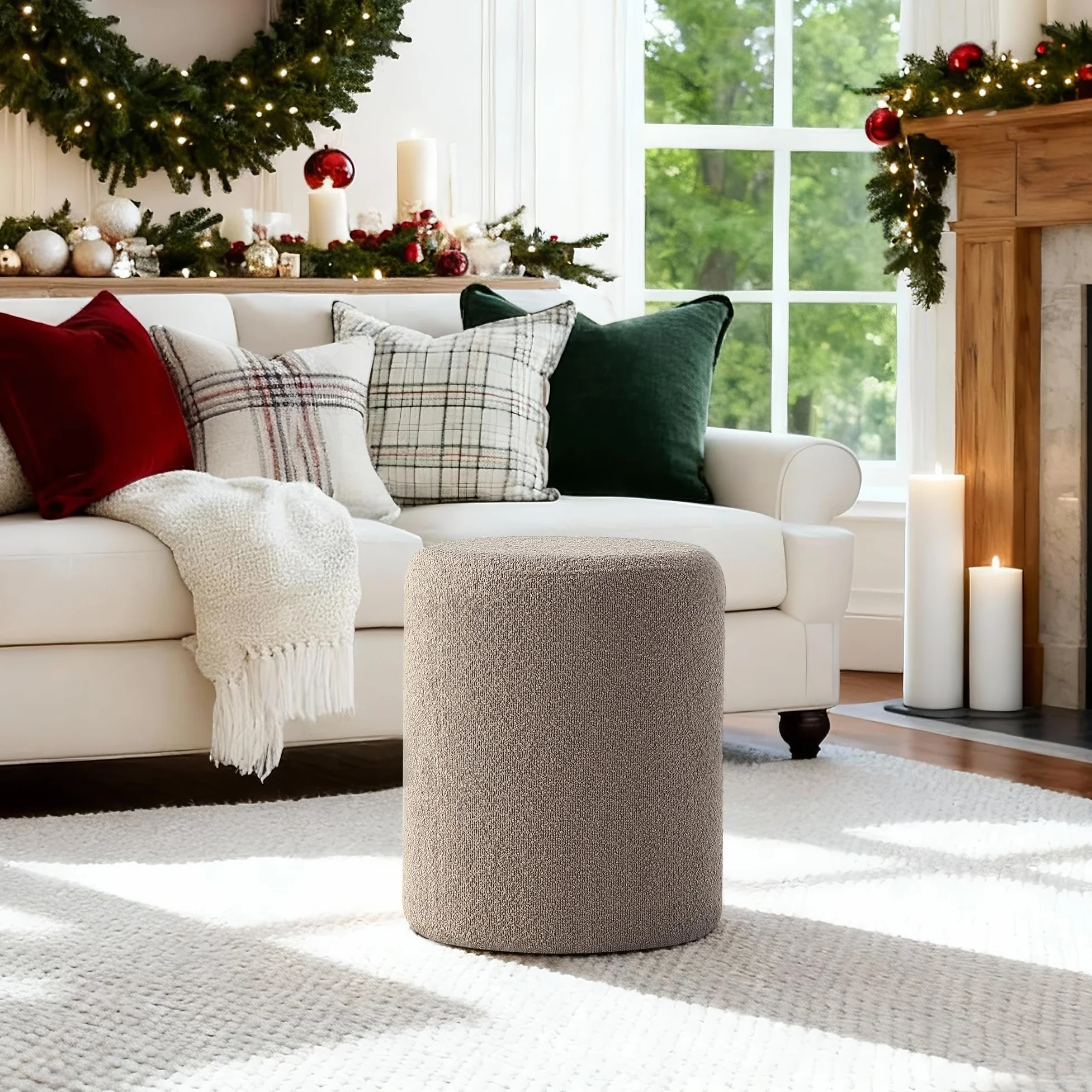 Modern Round Ottoman with Soft Padded Seat, Multifunctional Vanity Stool for Makeup, Upholstered Footrest Stool Ottoman Foot Stool for Living Room, Bedroom
